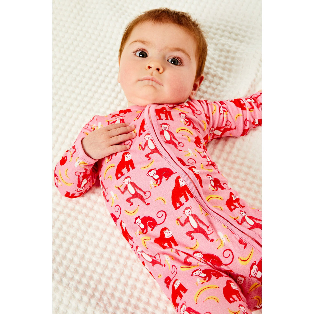 Soft &amp; Stretchy Zipper Footie - Monkeying Around Pink