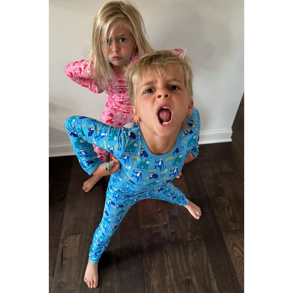 Long Sleeve Pajama Set - Monkeying Around Blue