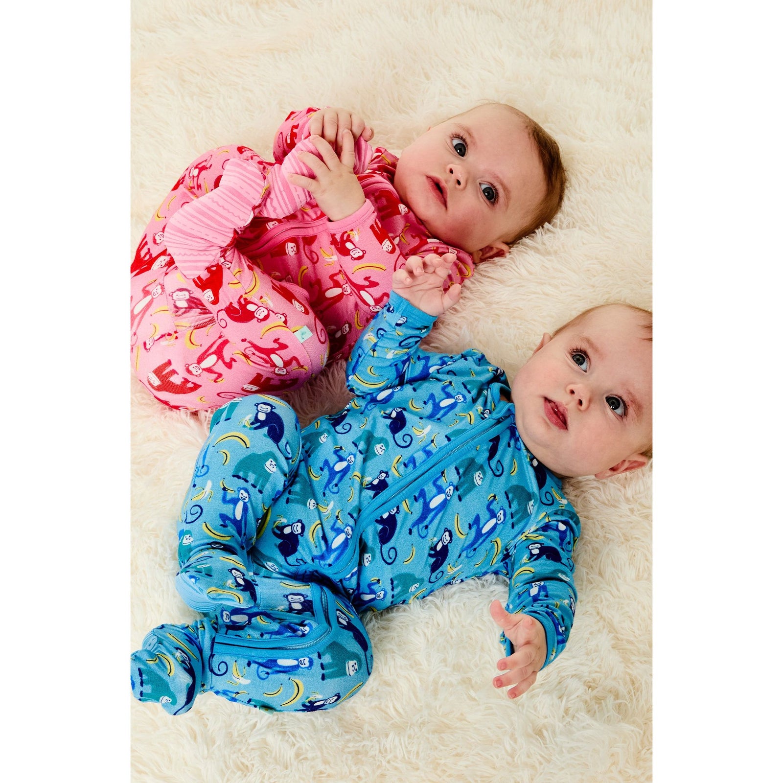 Soft & Stretchy Zipper Footie - Monkeying Around Pink