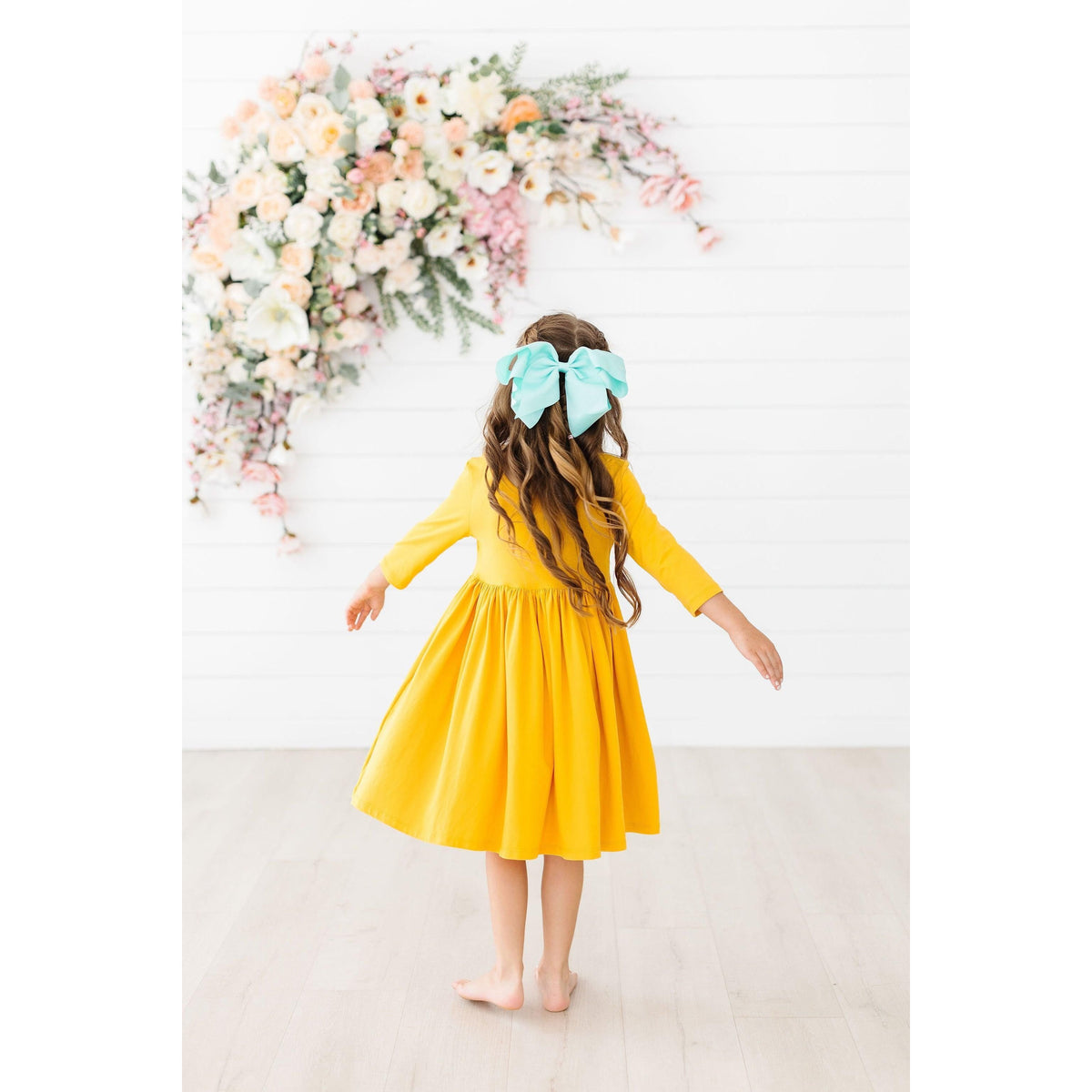 Mustard 3/4 Sleeve Pocket Twirl Dress