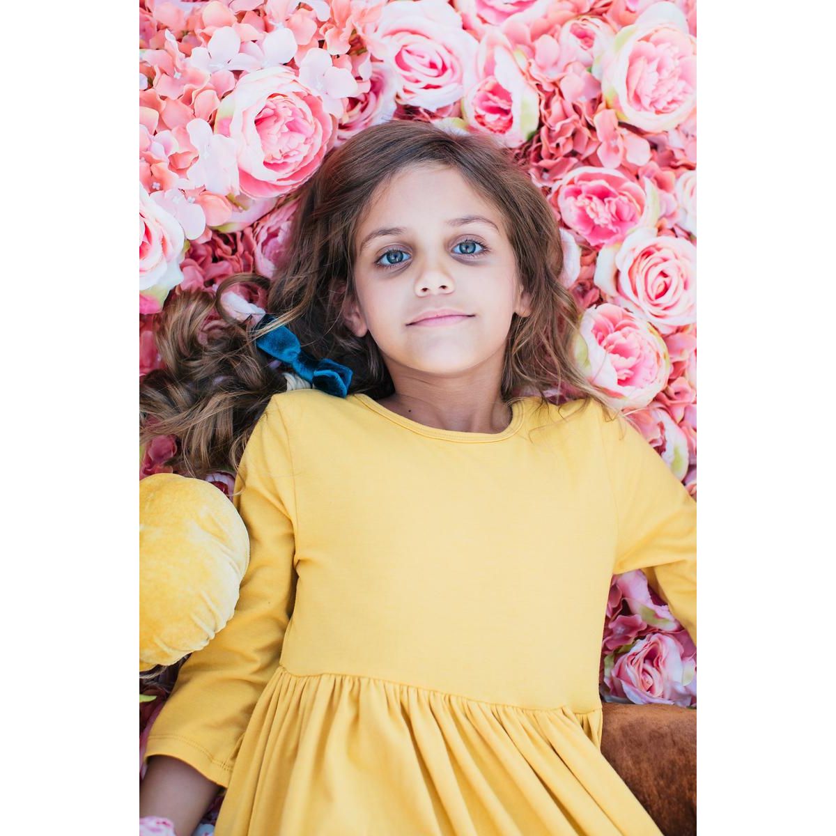 Mustard 3/4 Sleeve Pocket Twirl Dress