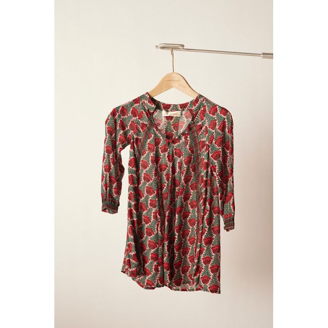 tulip print dress | venetian red