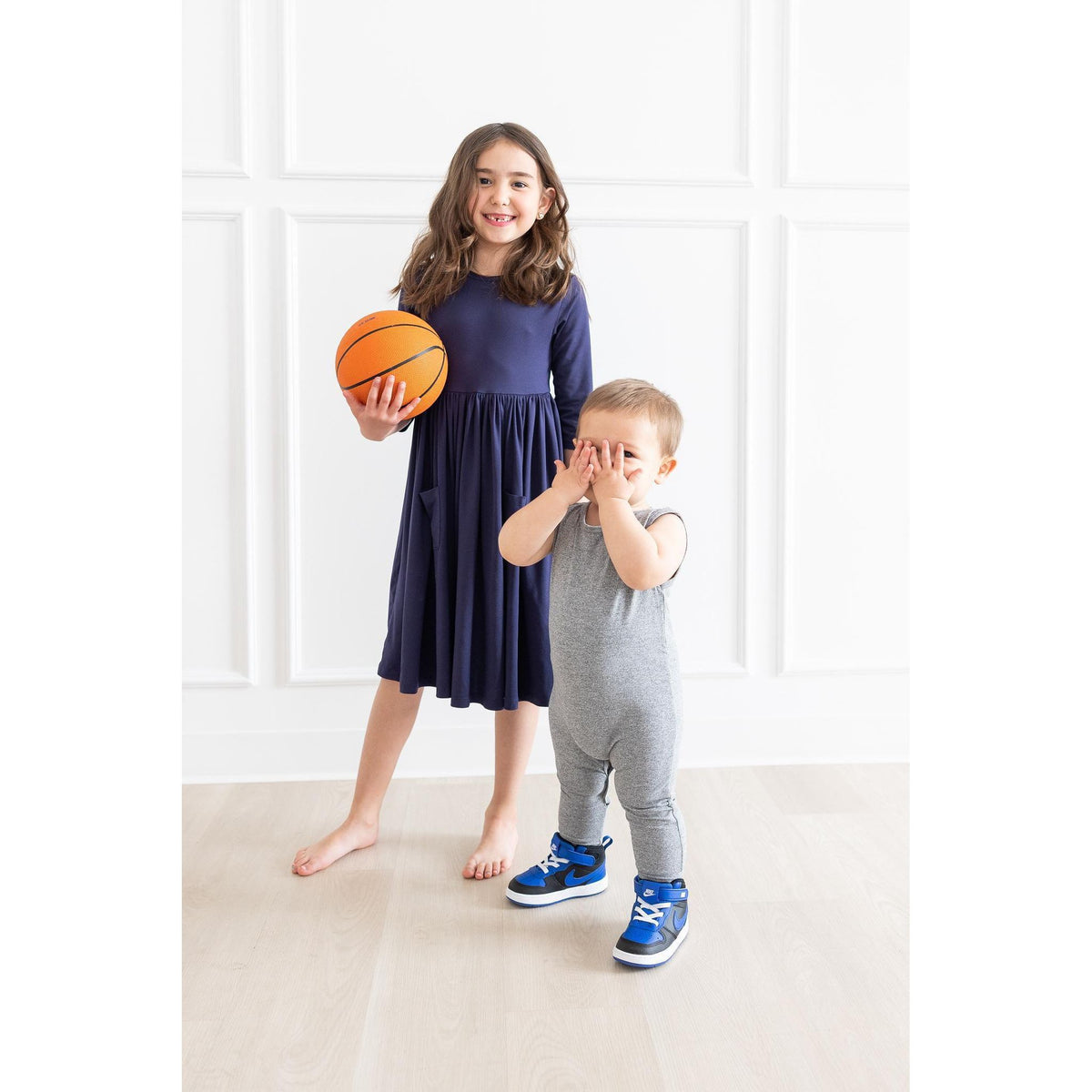 Navy 3/4 Sleeve Pocket Twirl Dress
