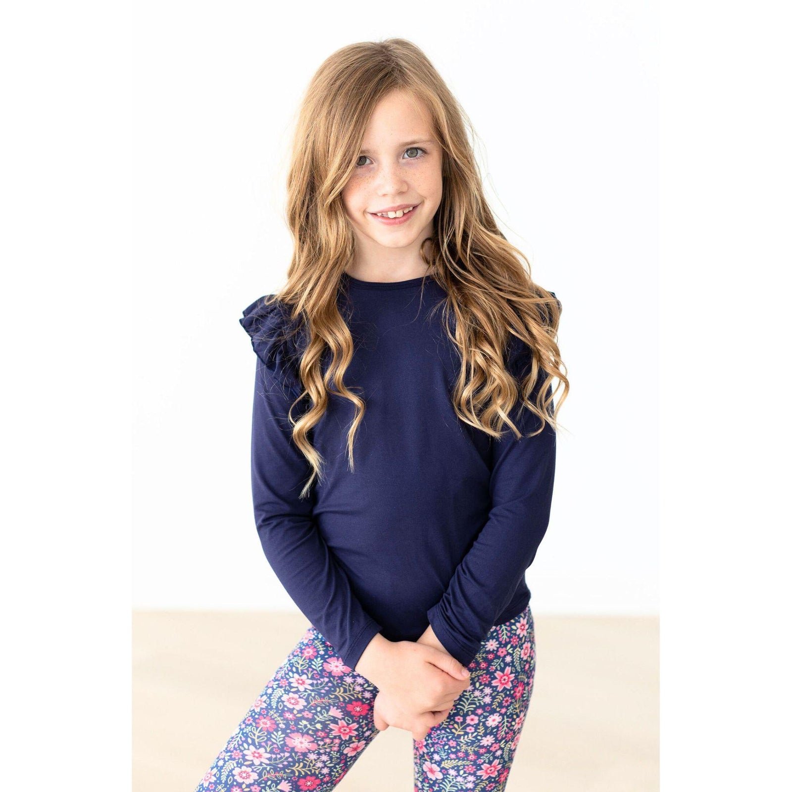 Navy L/S Ruffle Tee