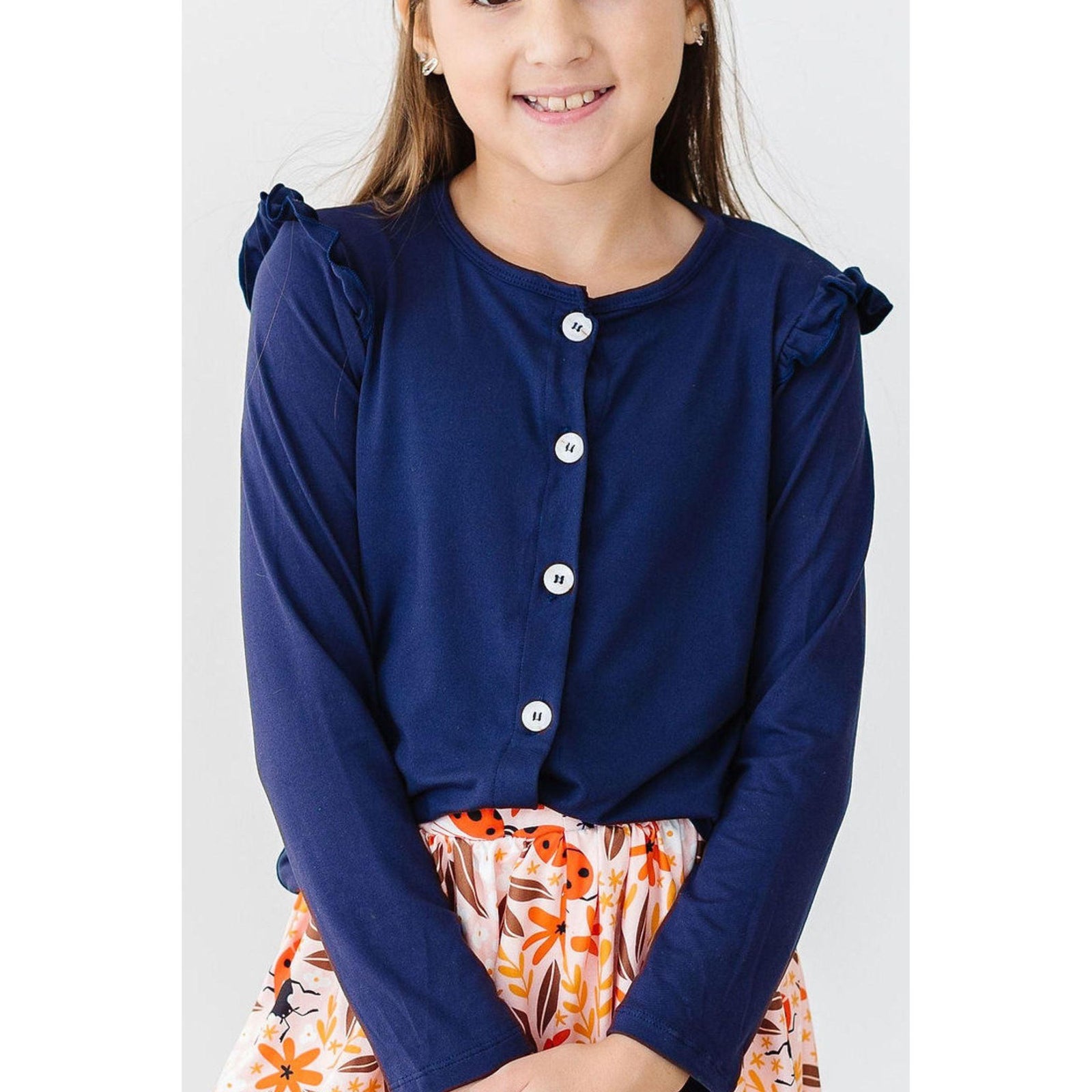 Navy Ruffle Cardigan