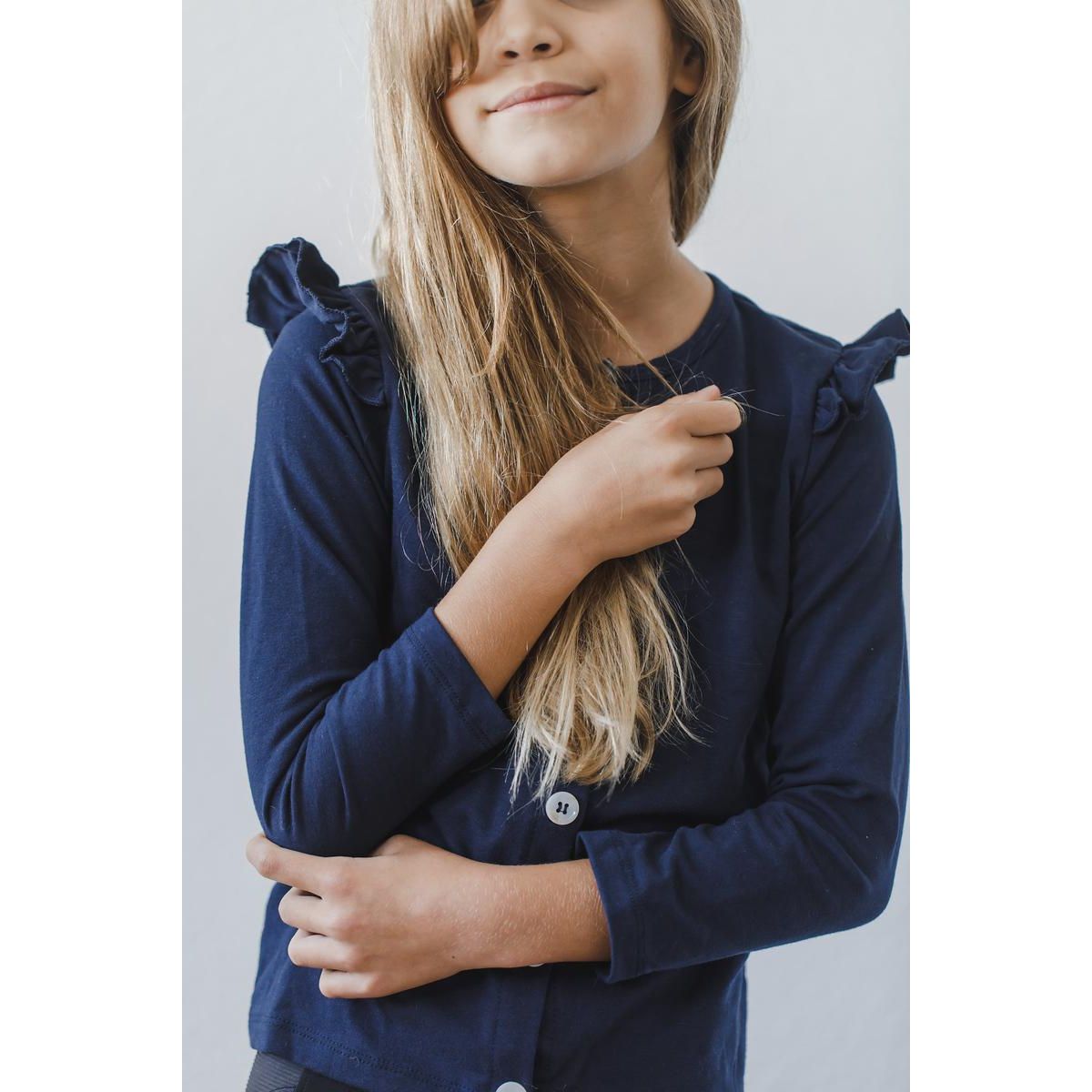 Navy Ruffle Cardigan