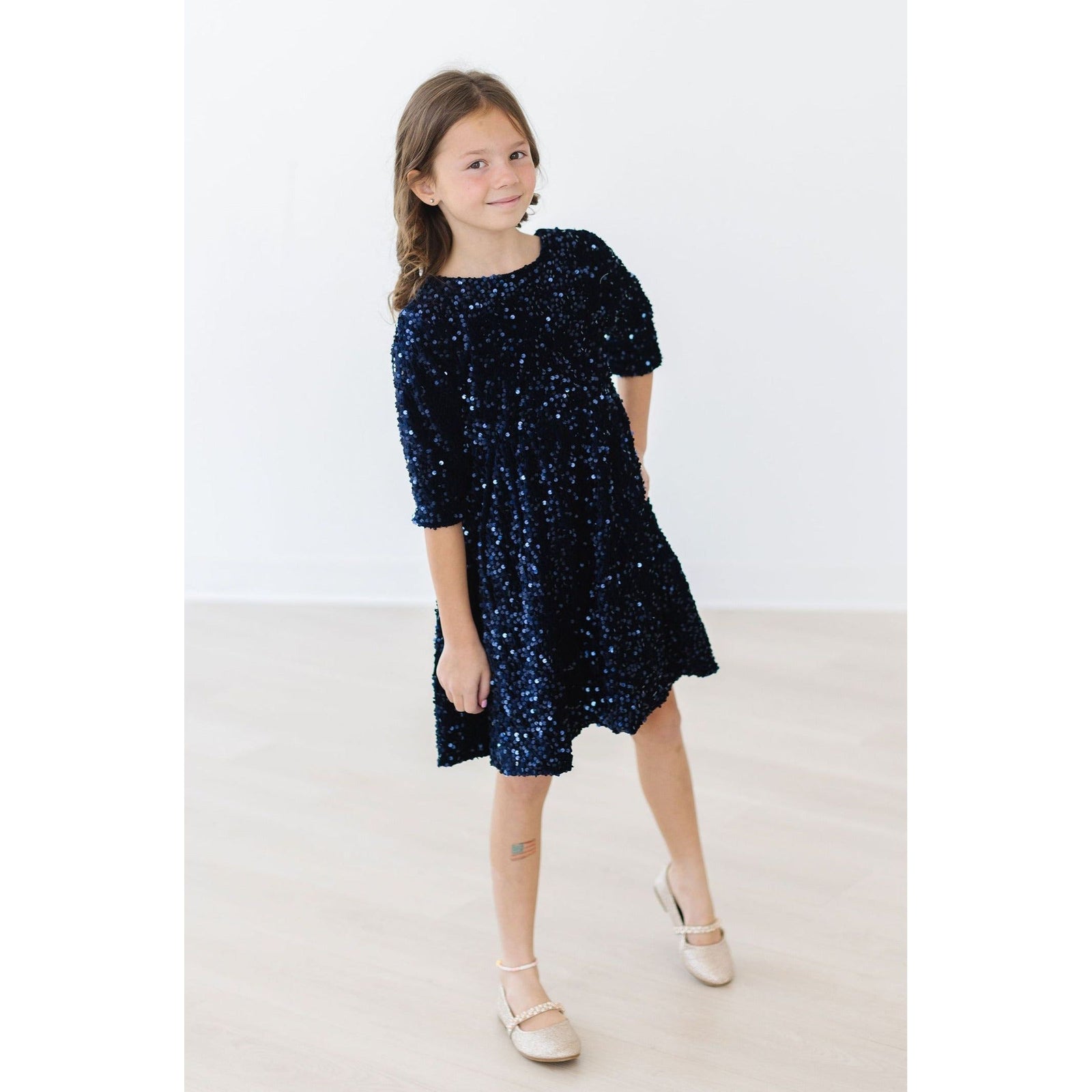 Navy Velvet Sequin Dress
