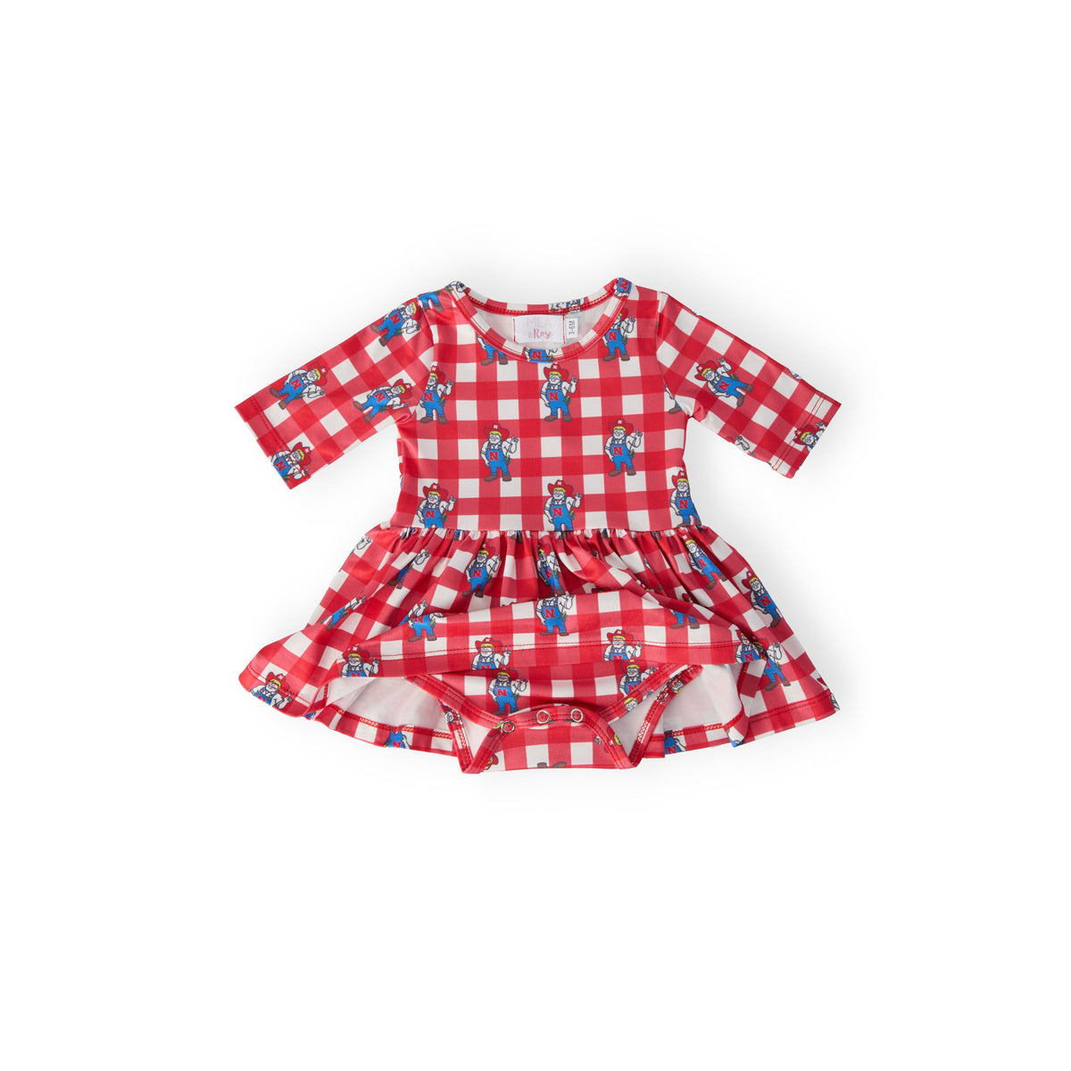 Nebraska Plaid Herbie Husker 3/4 Sleeve Twirl Bodysuit