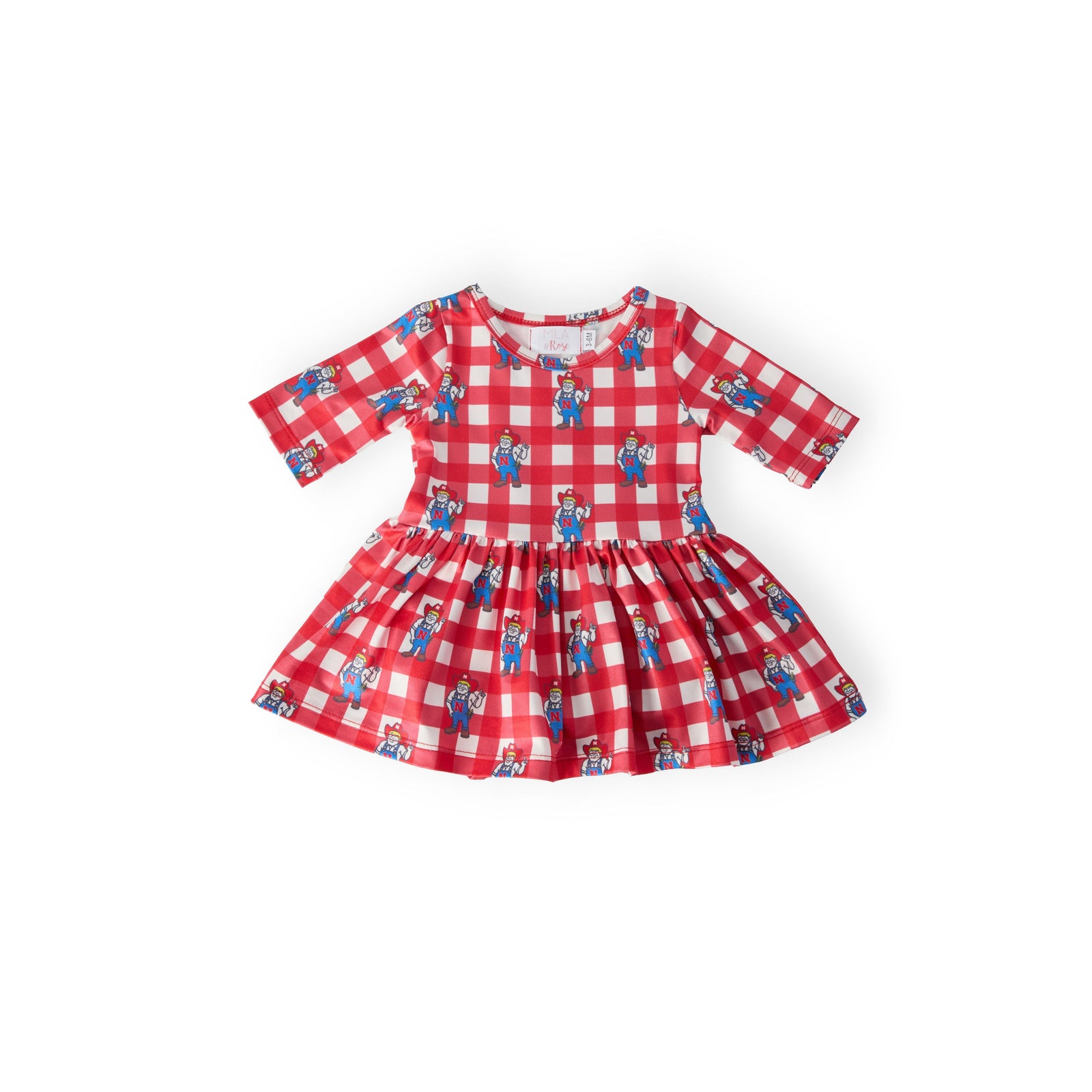 Nebraska Plaid Herbie Husker 3/4 Sleeve Twirl Bodysuit