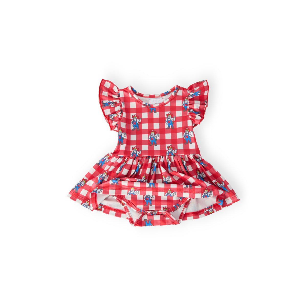 Nebraska Plaid Herbie Husker Flutter Twirl Bodysuit
