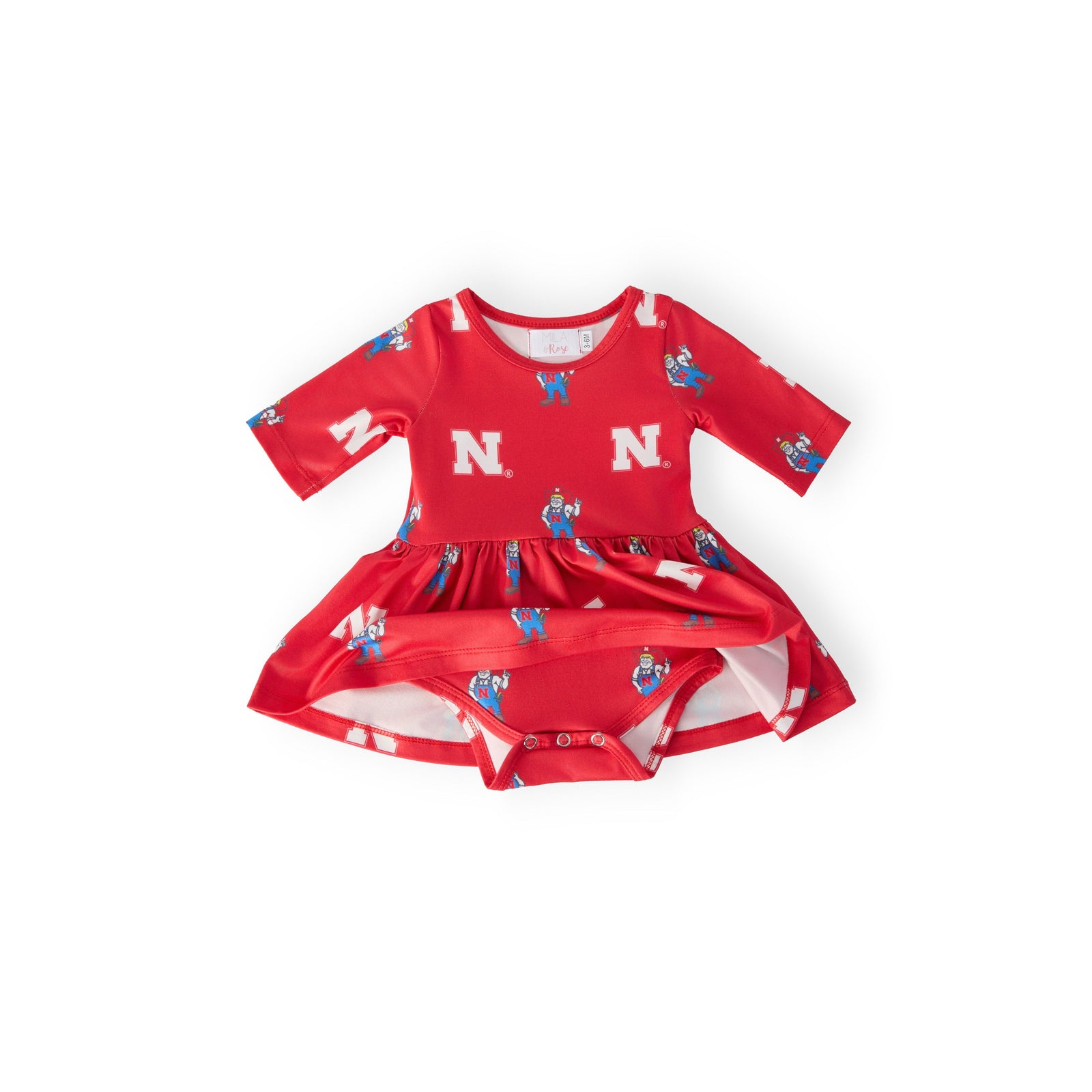 Nebraska Red Herbie Husker 3/4 Sleeve Twirl Bodysuit