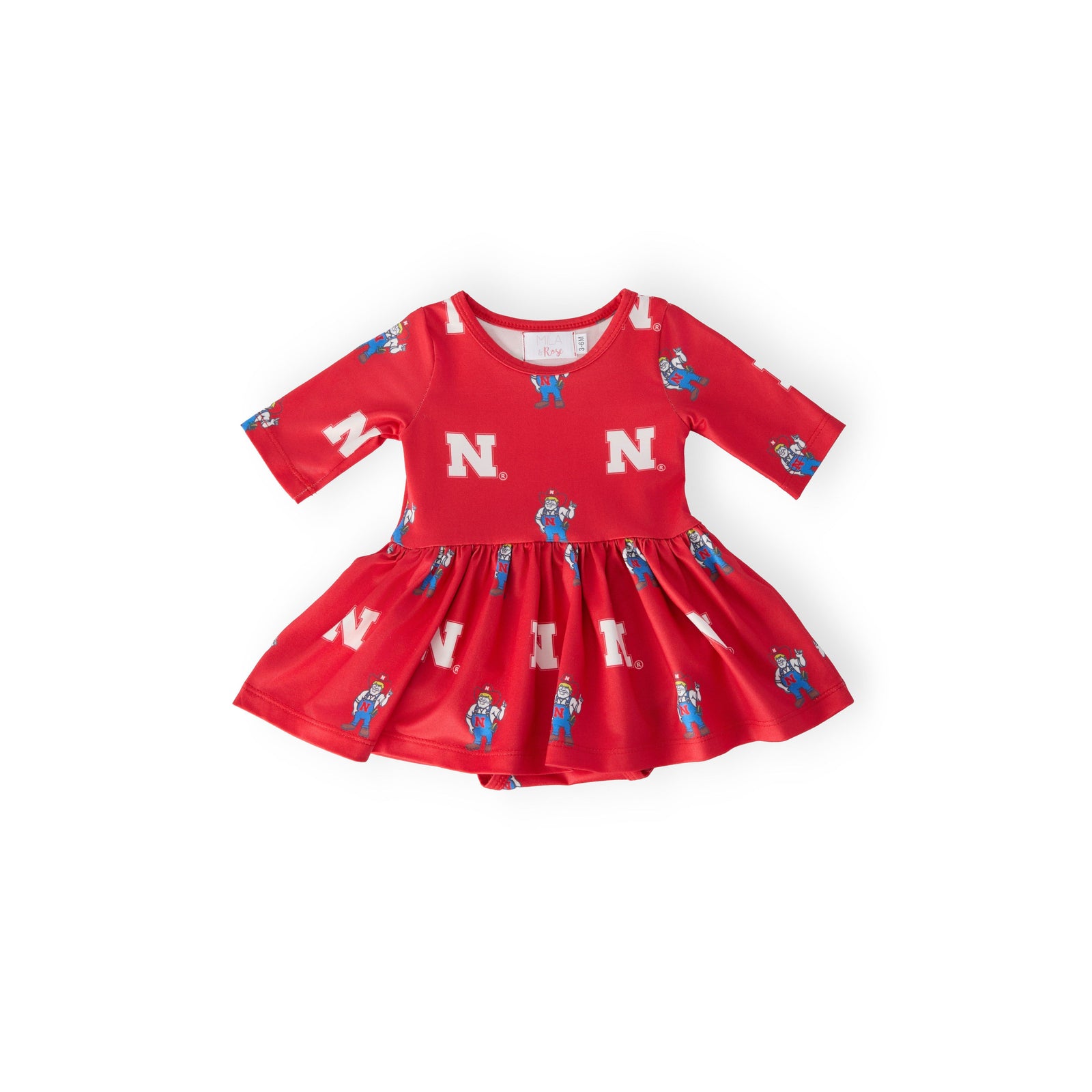 Nebraska Red Herbie Husker 3/4 Sleeve Twirl Bodysuit