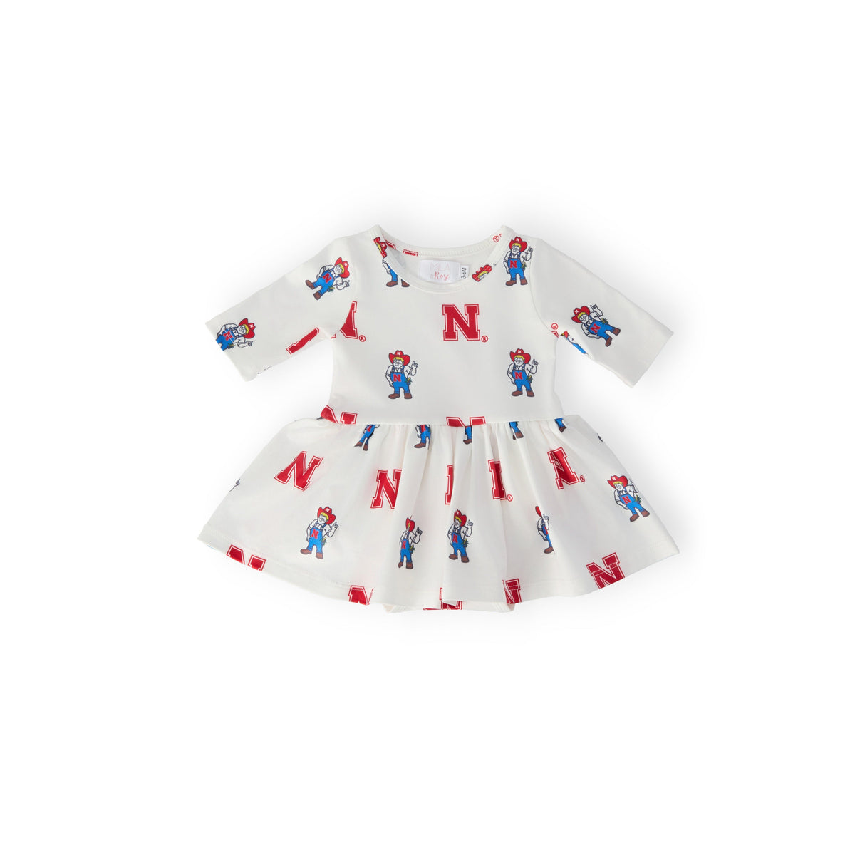 Nebraska White Herbie Husker 3/4 Sleeve Twirl Bodysuit