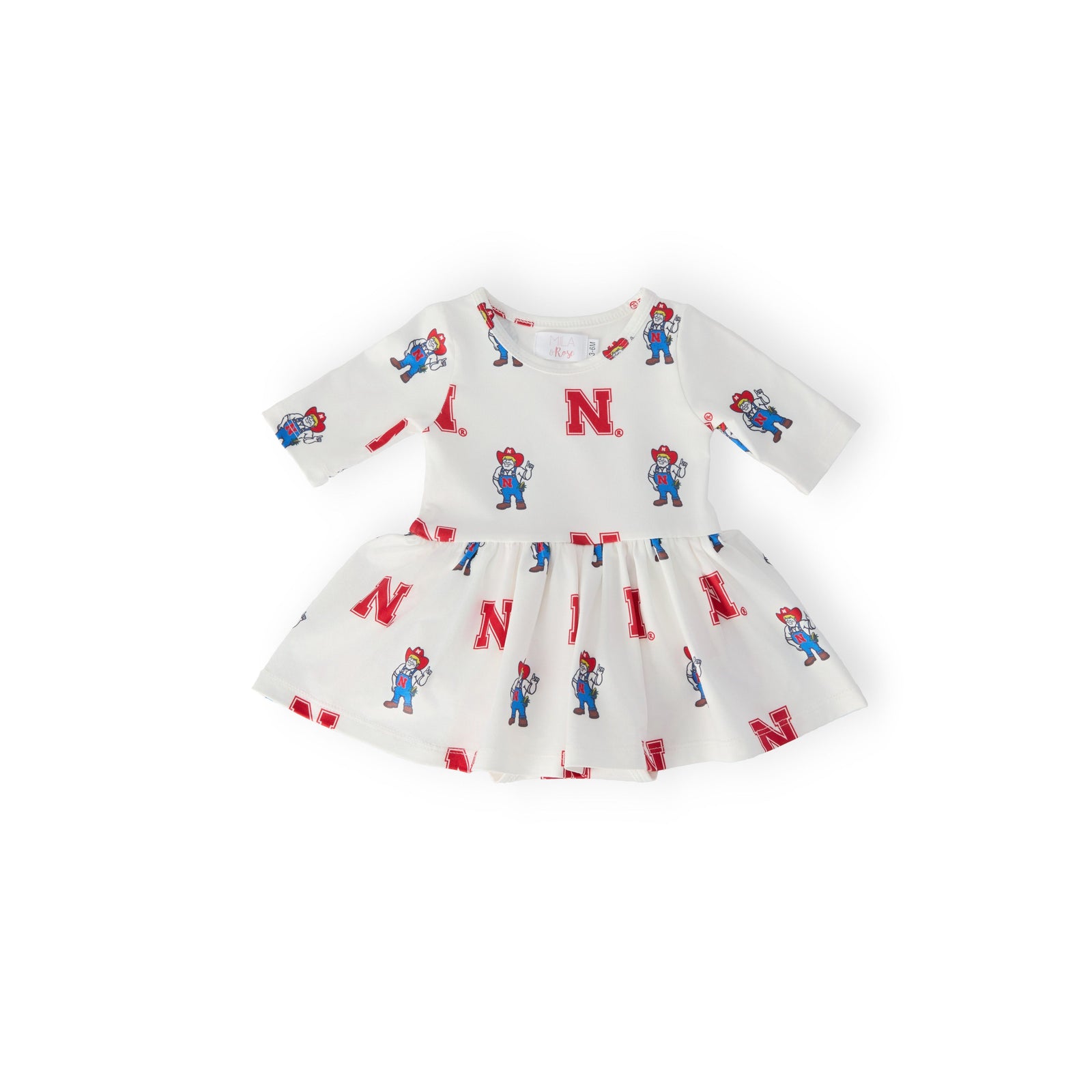 Nebraska White Herbie Husker 3/4 Sleeve Twirl Bodysuit
