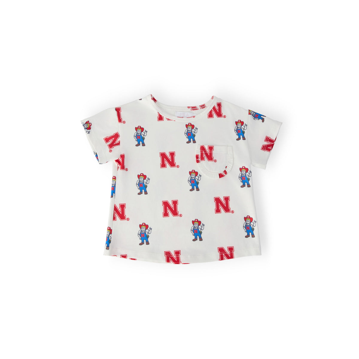 Nebraska White Herbie Husker Ruffle Pocket Tee