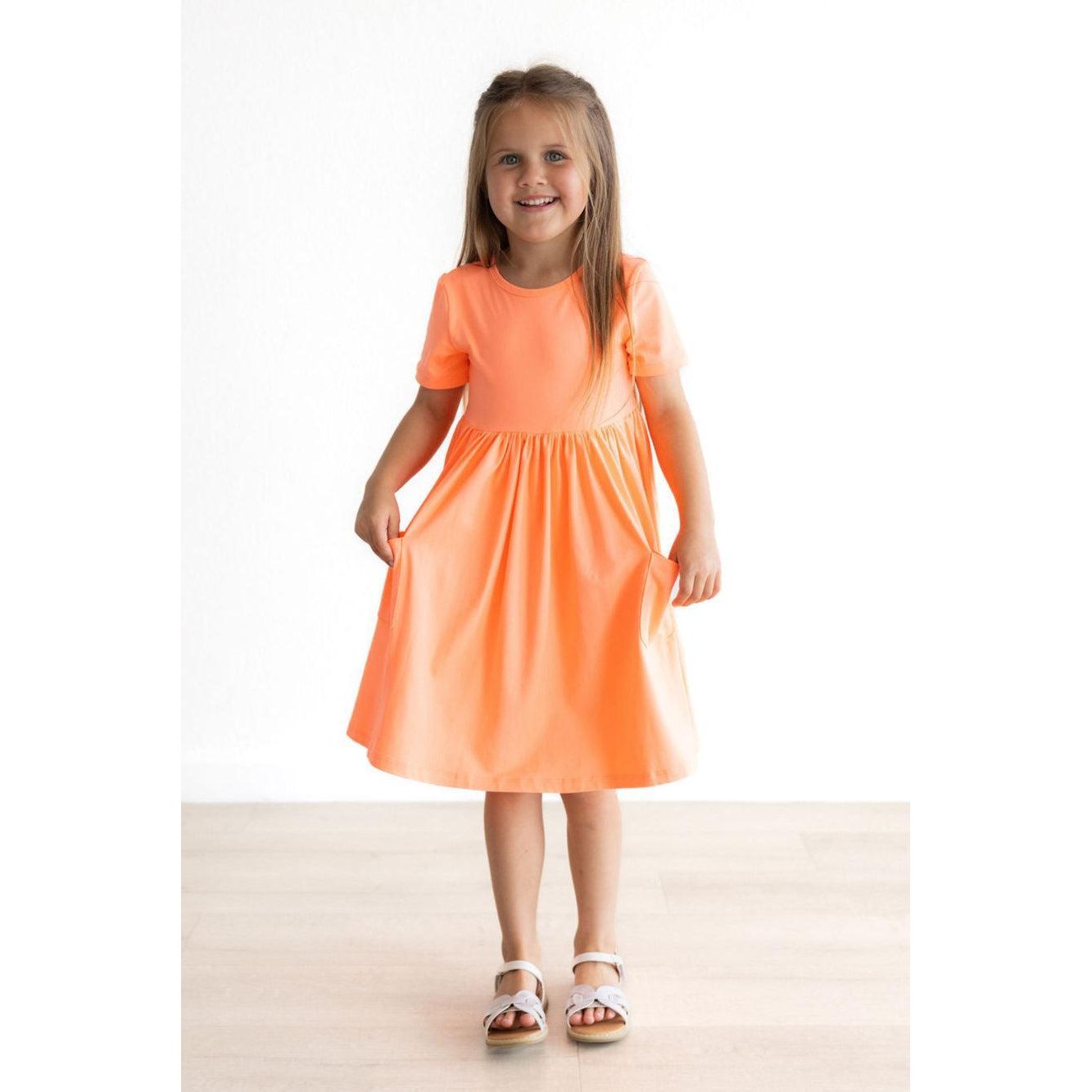 Neon Coral S/S Pocket Twirl Dress