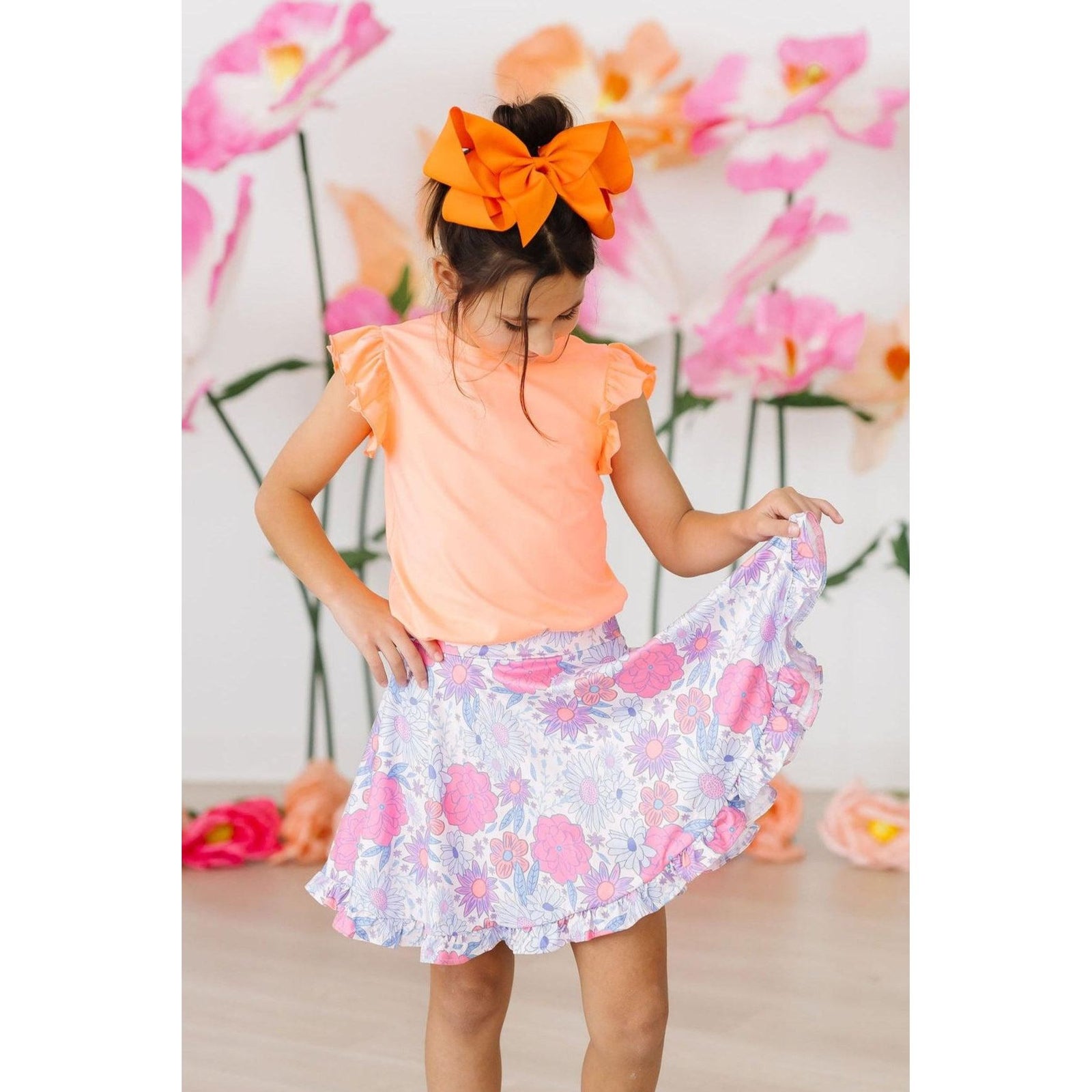 Neon Coral S/S Ruffle Tee