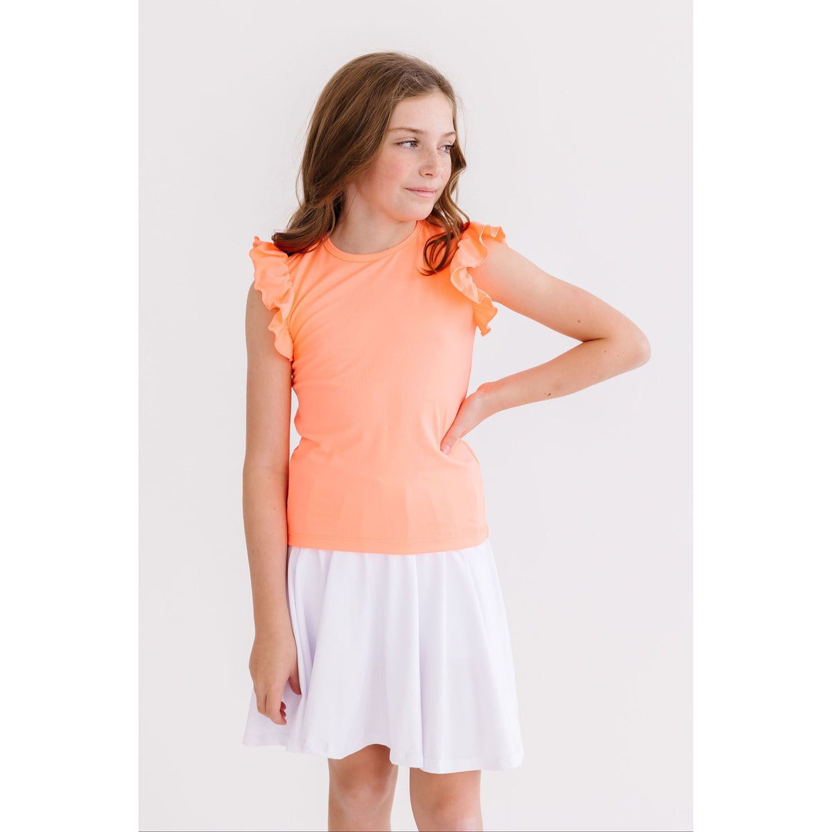 Neon Coral S/S Ruffle Tee