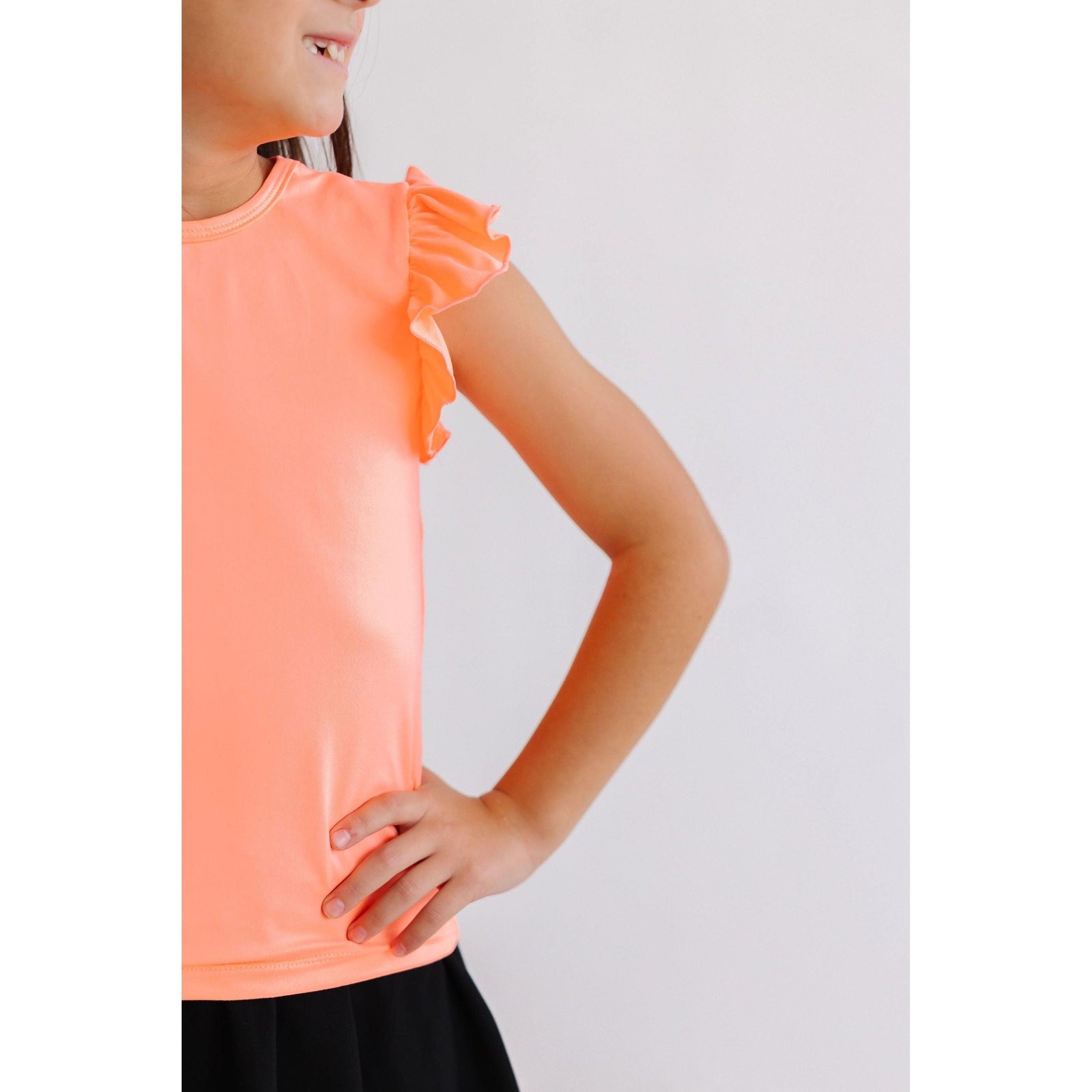 Neon Coral S/S Ruffle Tee