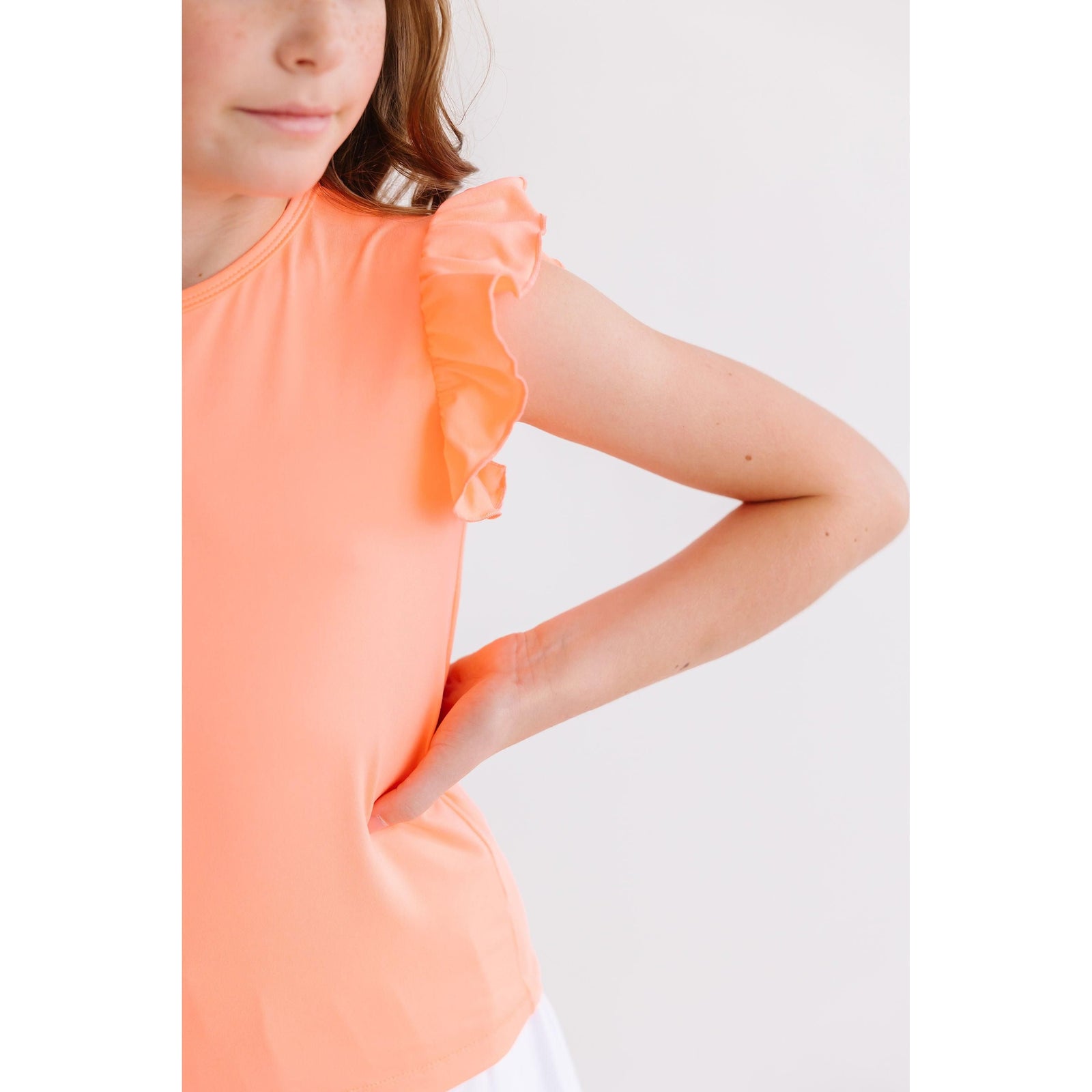 Neon Coral S/S Ruffle Tee