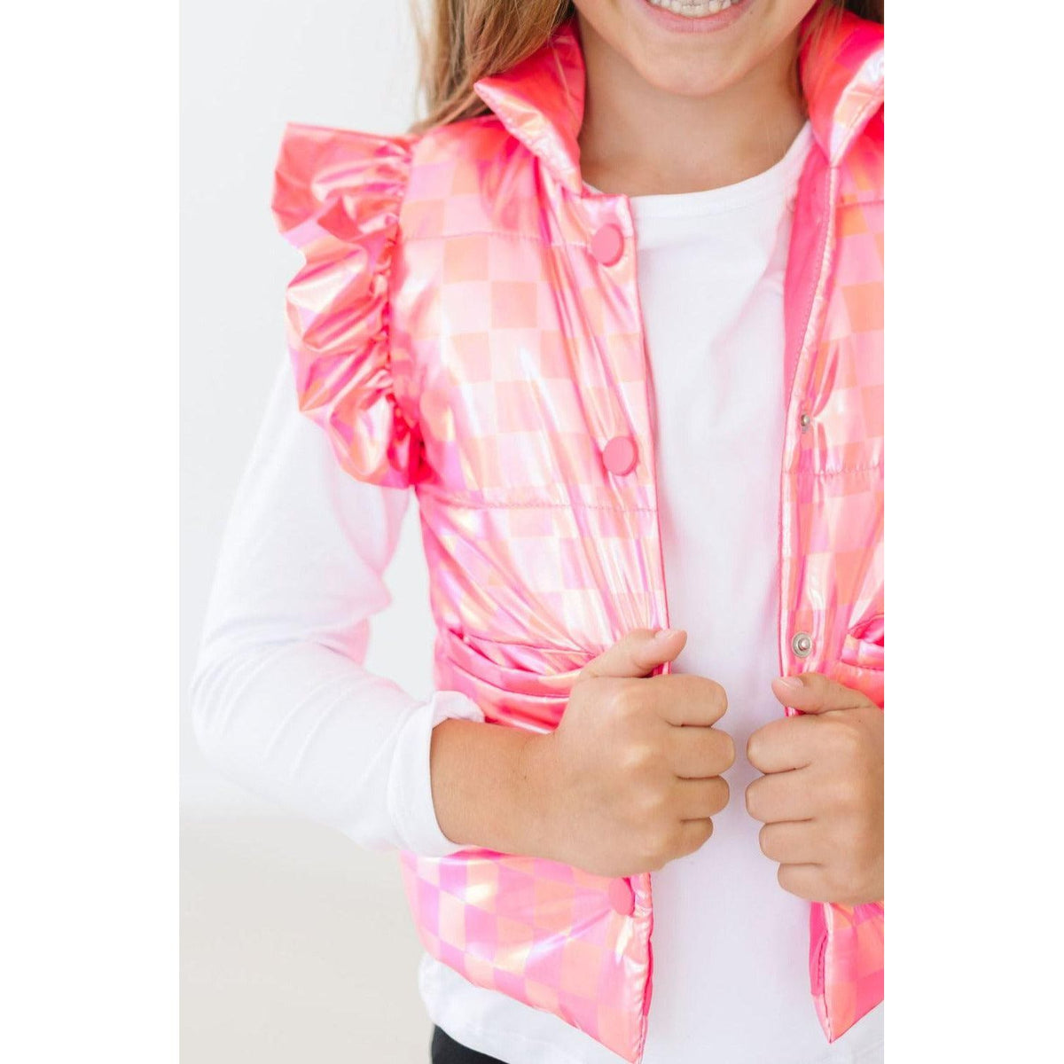 Neon Pink Checker Puffer Vest