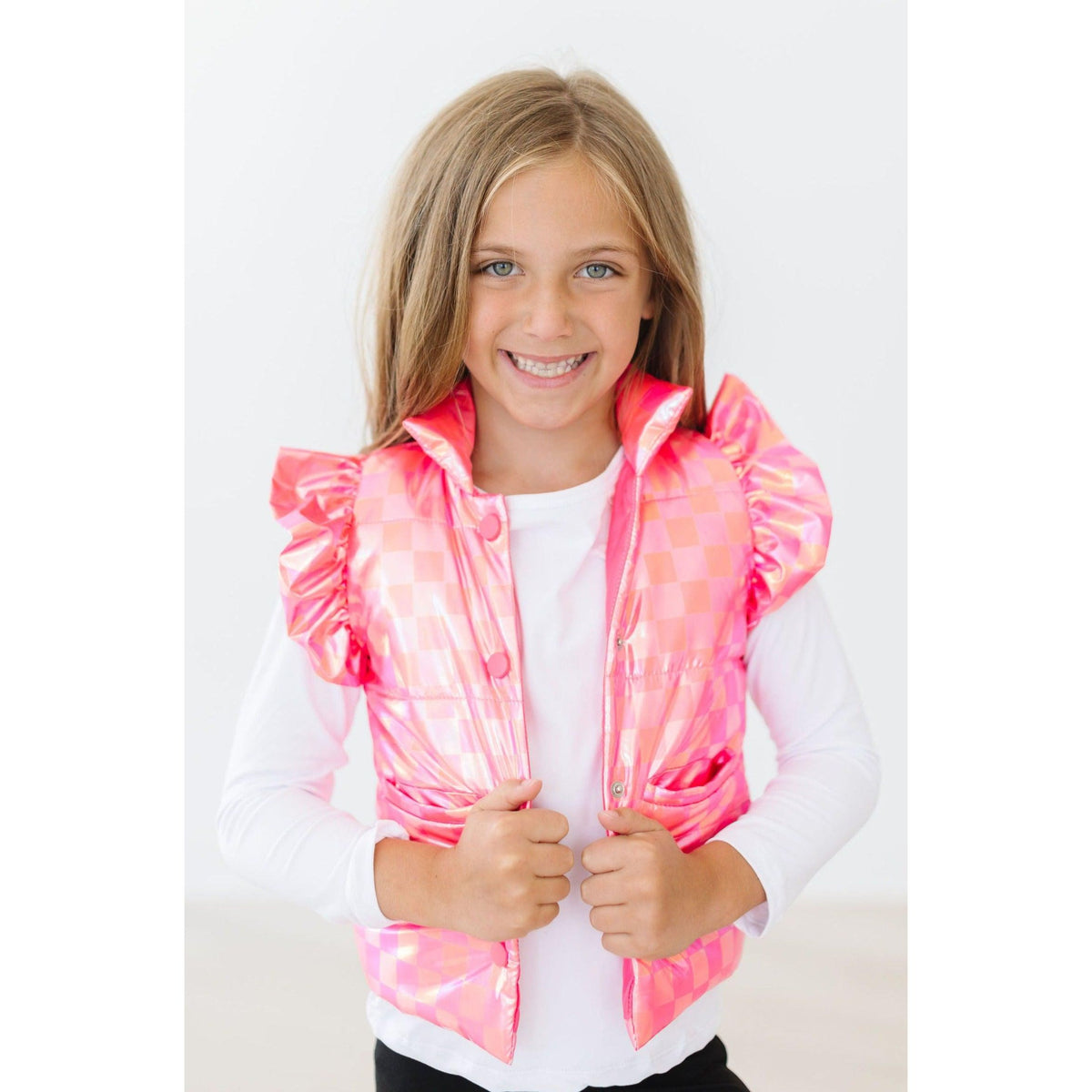 Neon Pink Checker Puffer Vest
