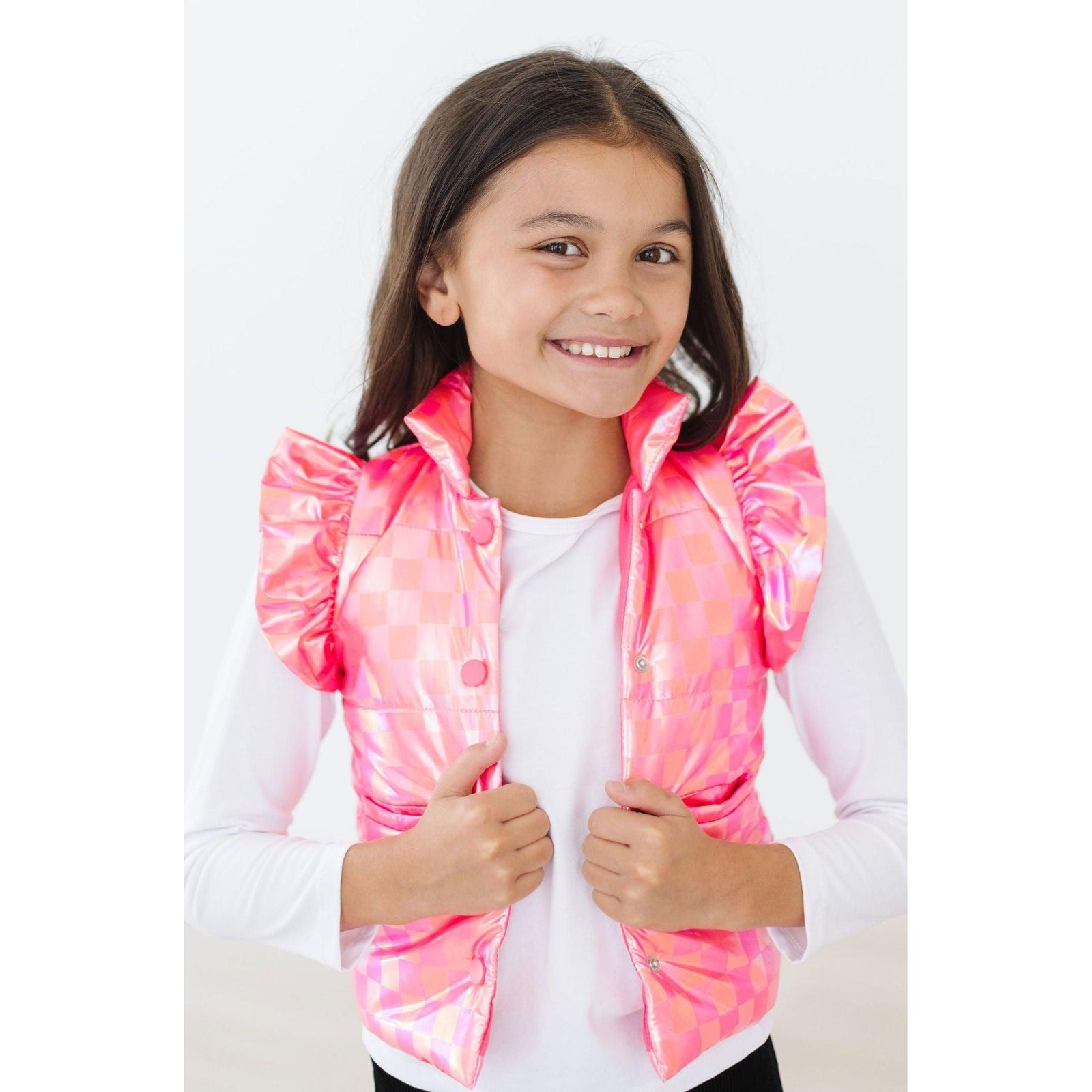 Neon Pink Checker Puffer Vest
