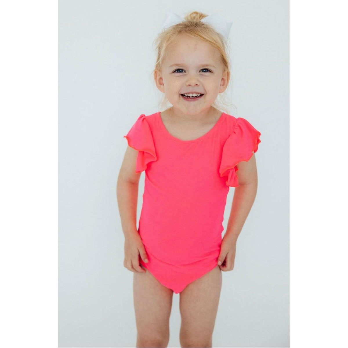 Neon Pink S/S Flutter Sleeve Leotard