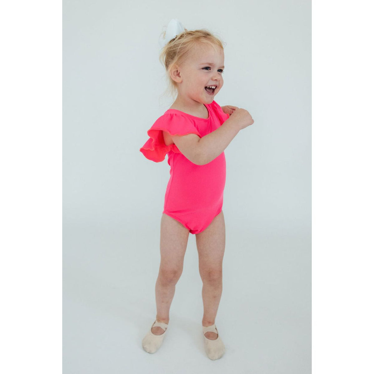 Neon Pink S/S Flutter Sleeve Leotard