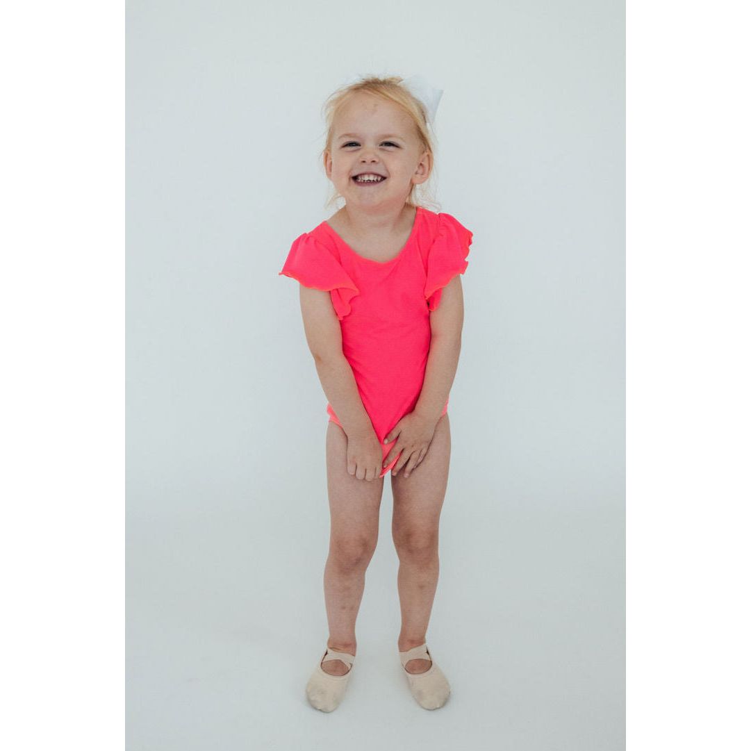 Neon Pink S/S Flutter Sleeve Leotard