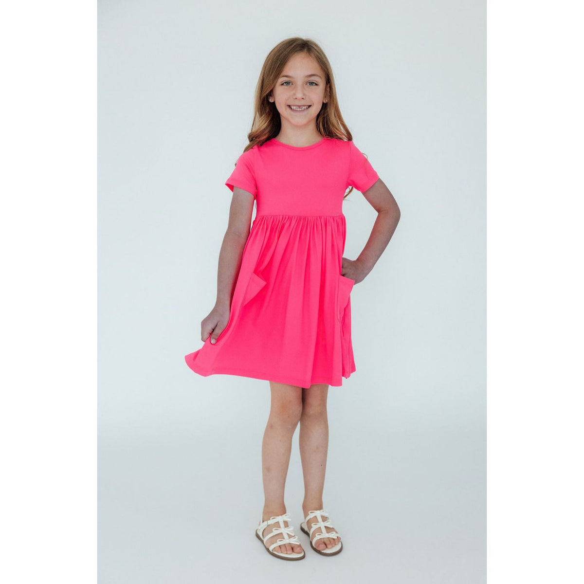 Neon Pink S/S Pocket Twirl Dress
