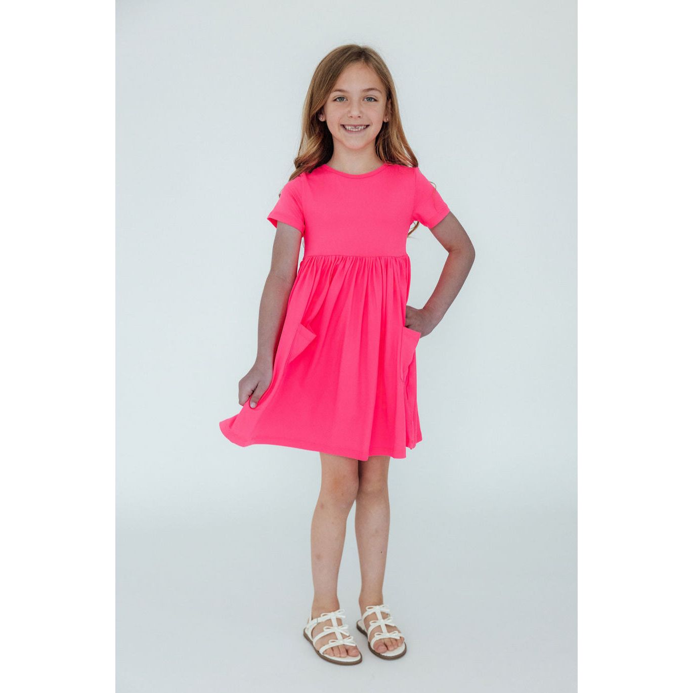 Neon Pink S/S Pocket Twirl Dress