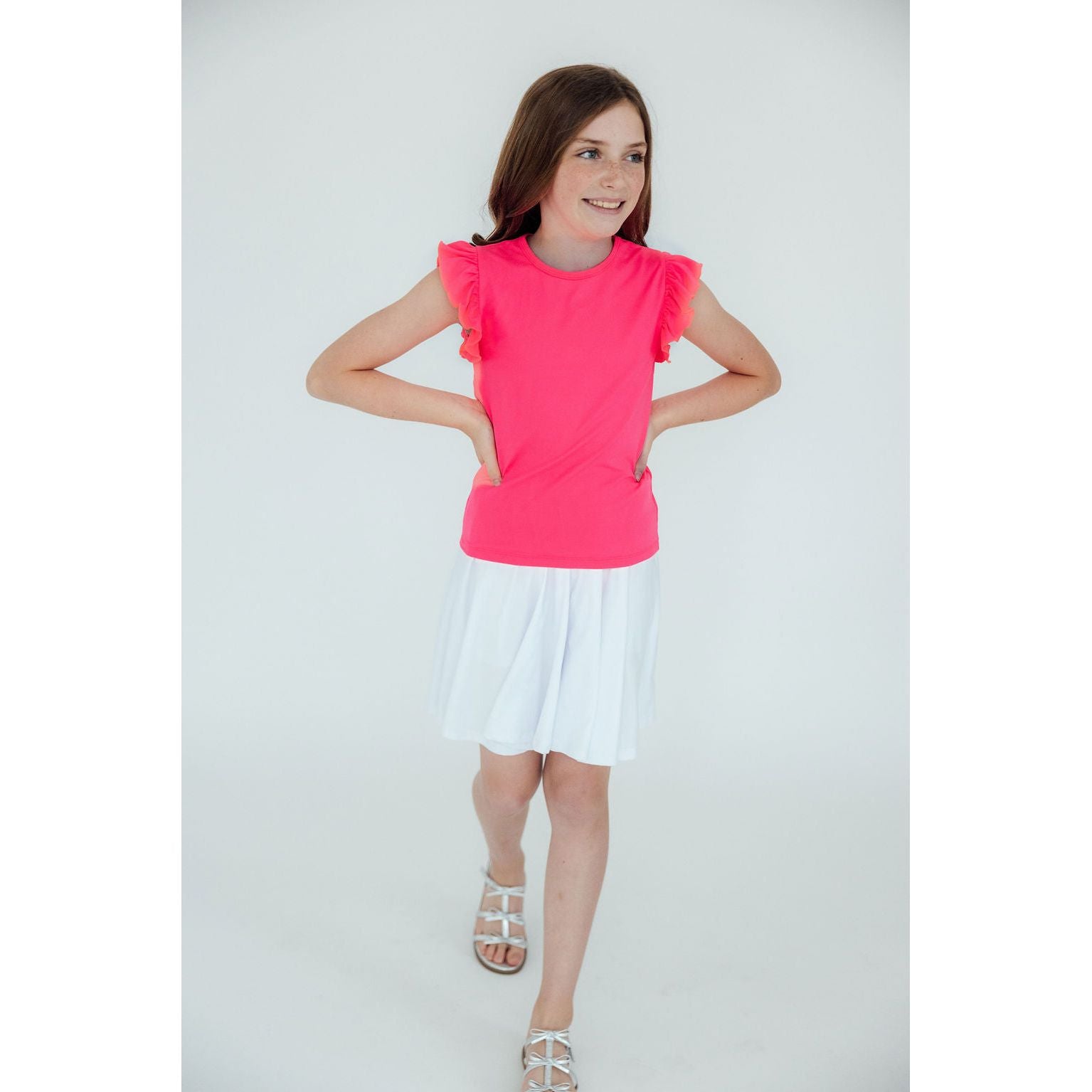 Neon Pink S/S Ruffle Tee