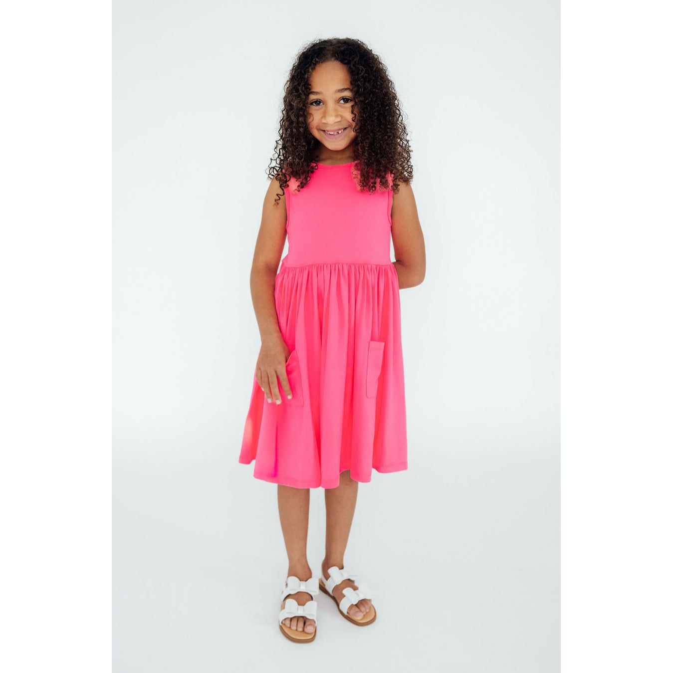 Neon Pink Tank Pocket Twirl Dress