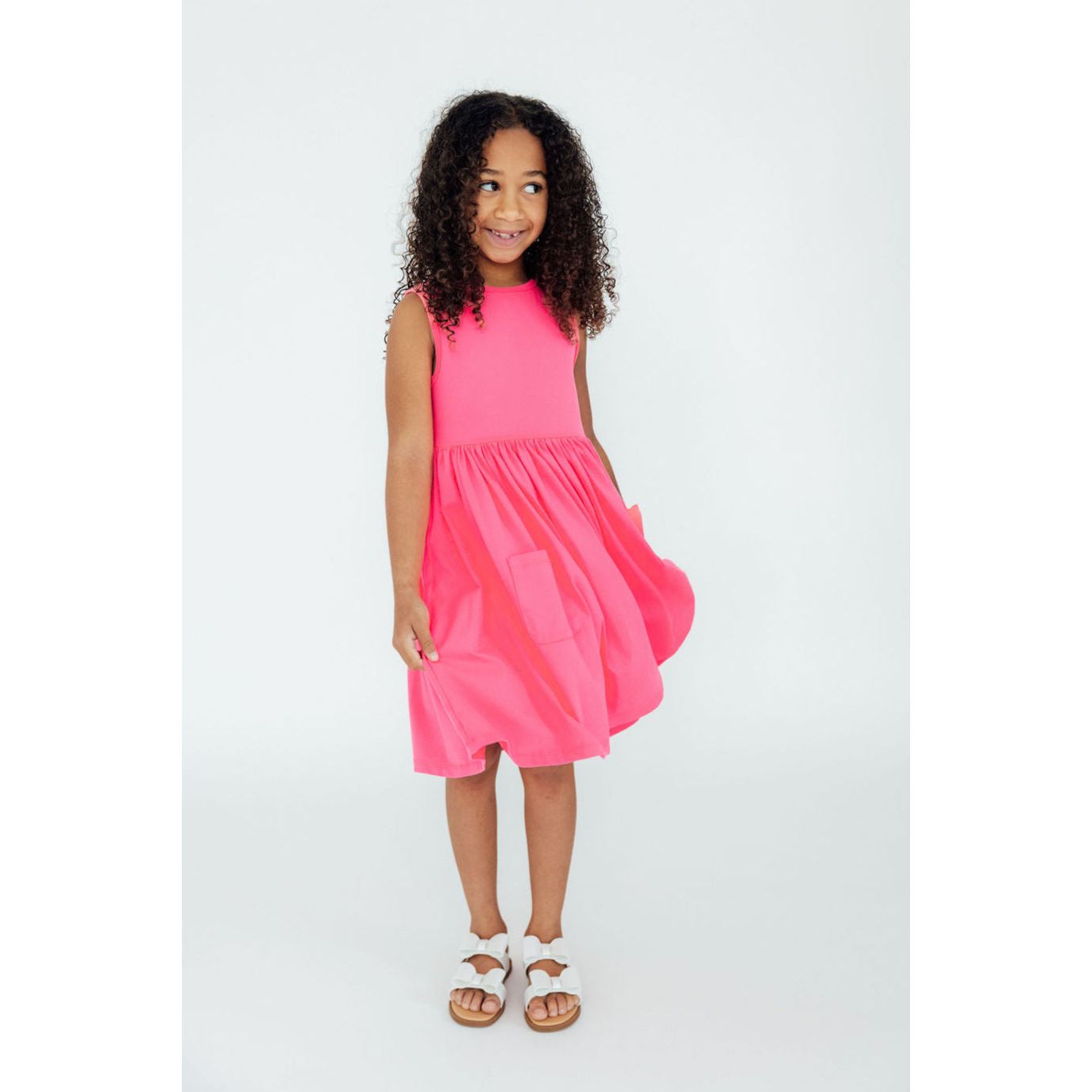 Neon Pink Tank Pocket Twirl Dress
