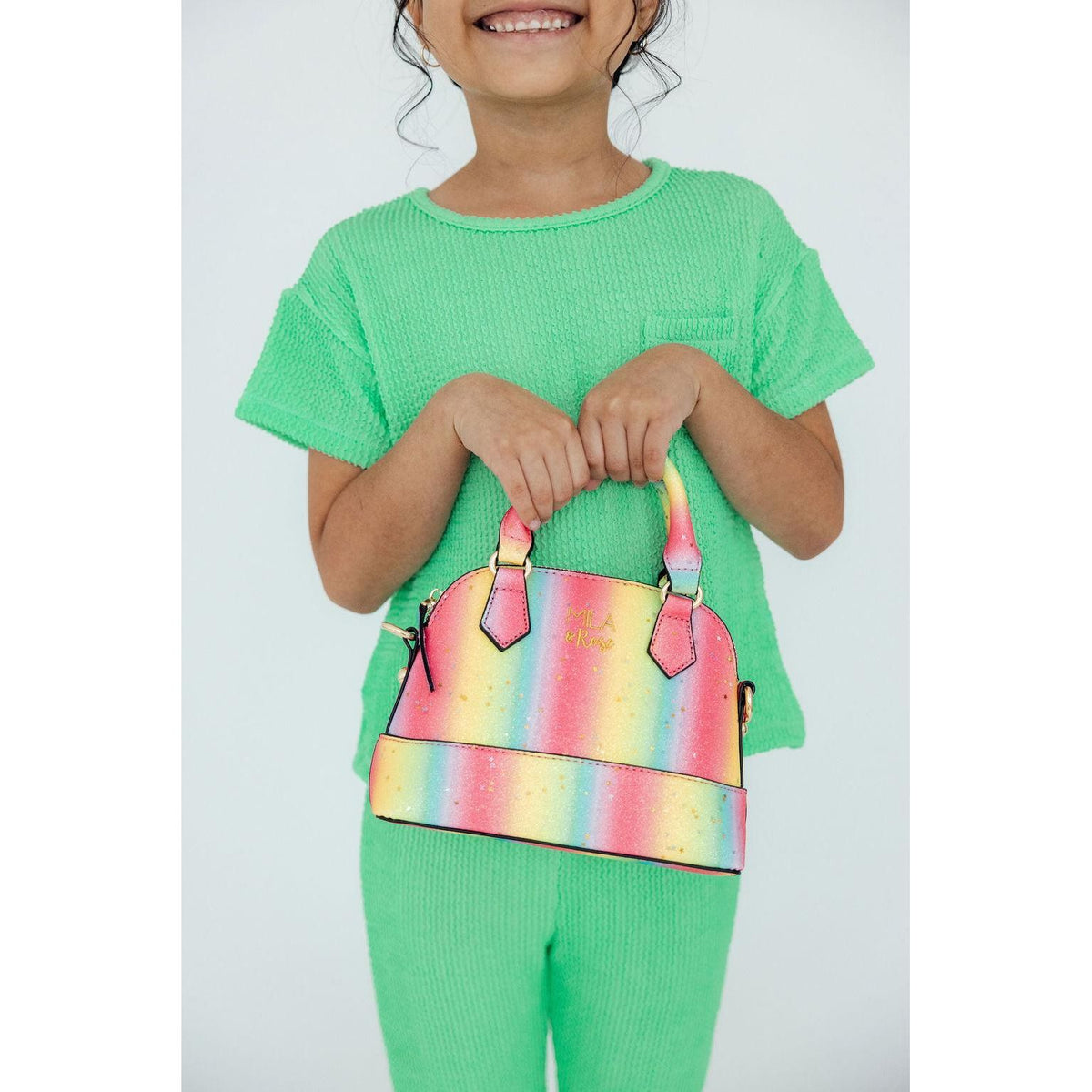 Neon Rainbow Glitter Girl's Crossbody Purse