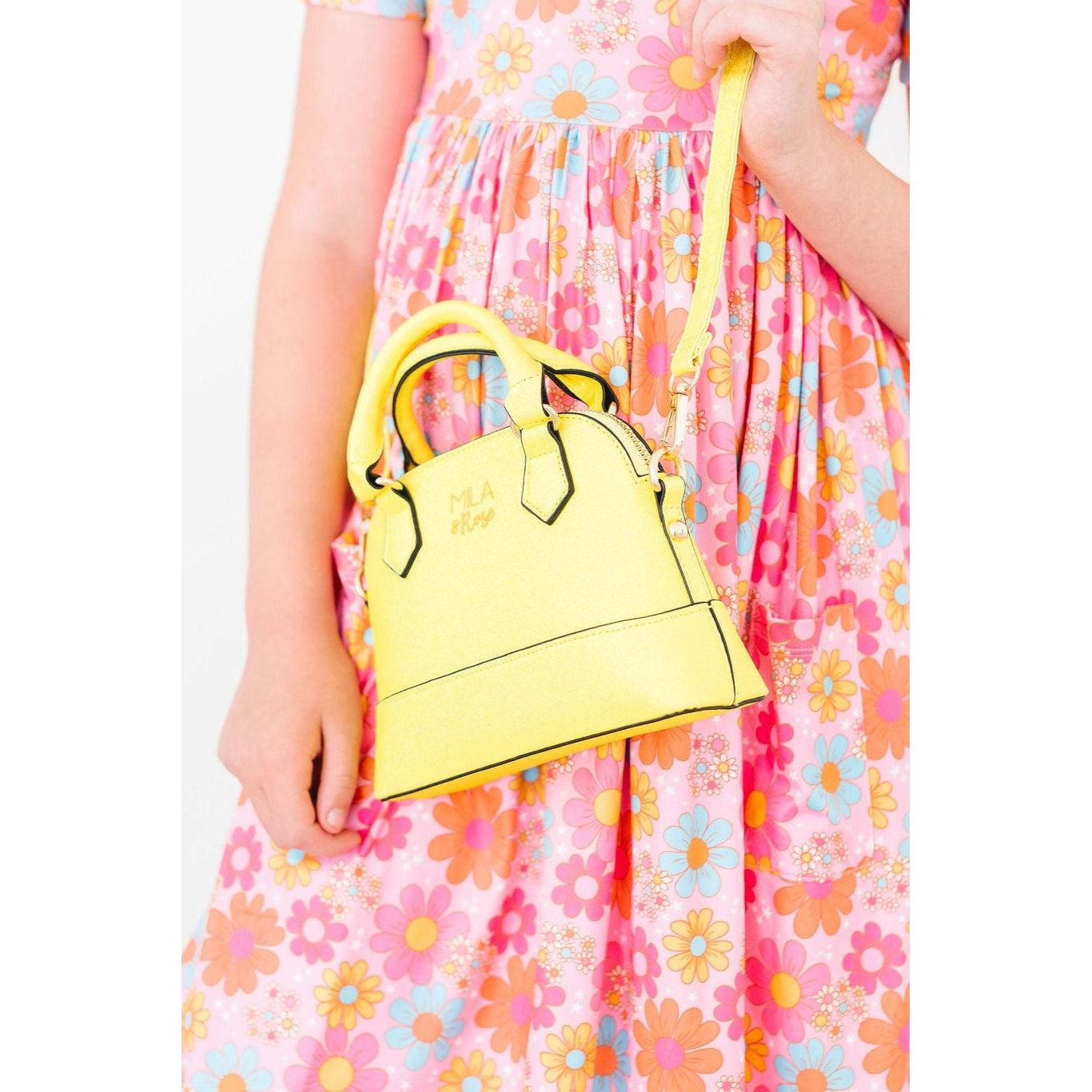 Neon Yellow Glitter Girl's Crossbody Purse