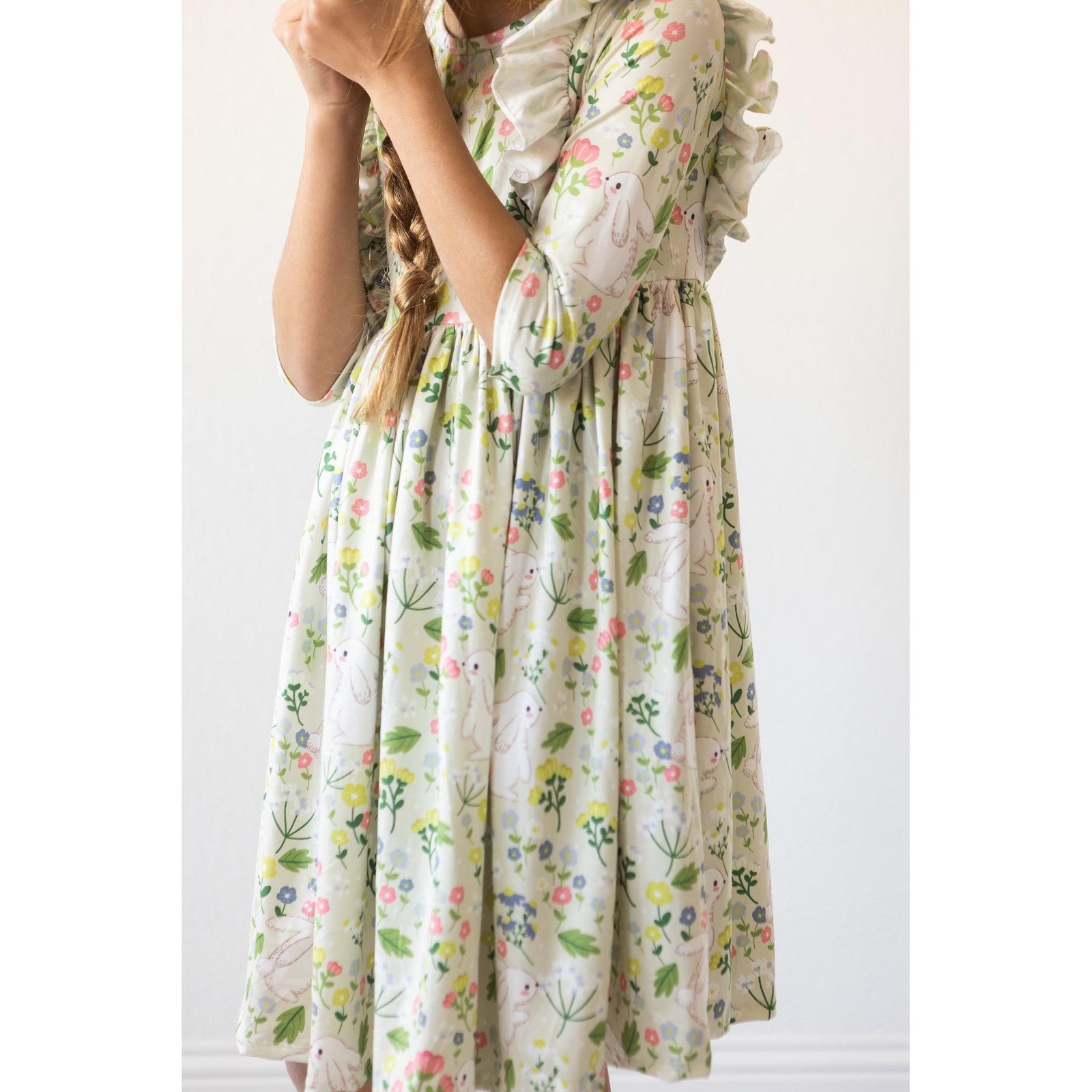 No Bunny Like You 3/4 Sleeve Ruffle Twirl Dress