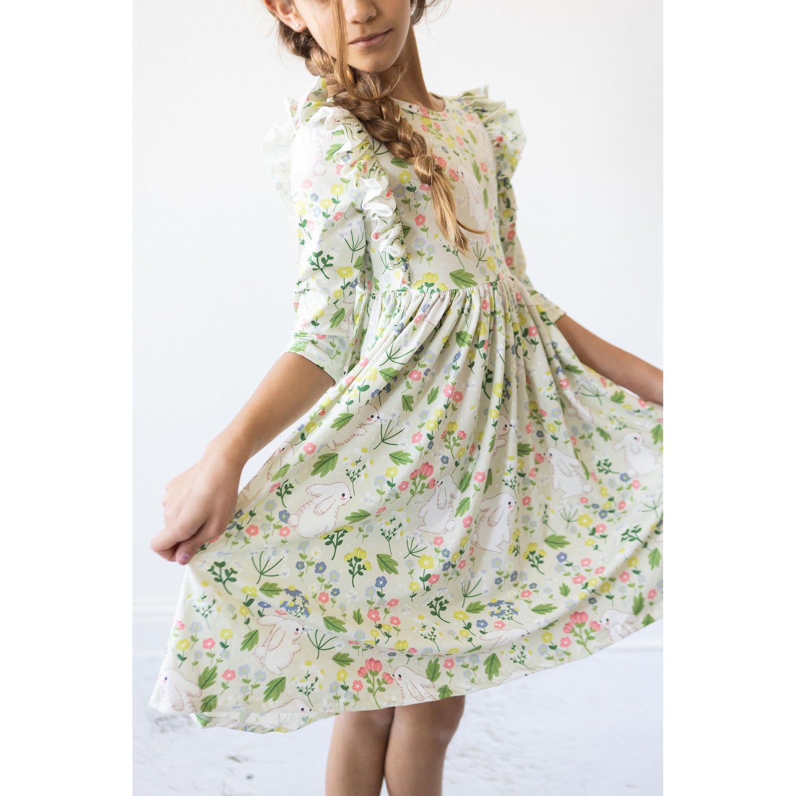 No Bunny Like You 3/4 Sleeve Ruffle Twirl Dress