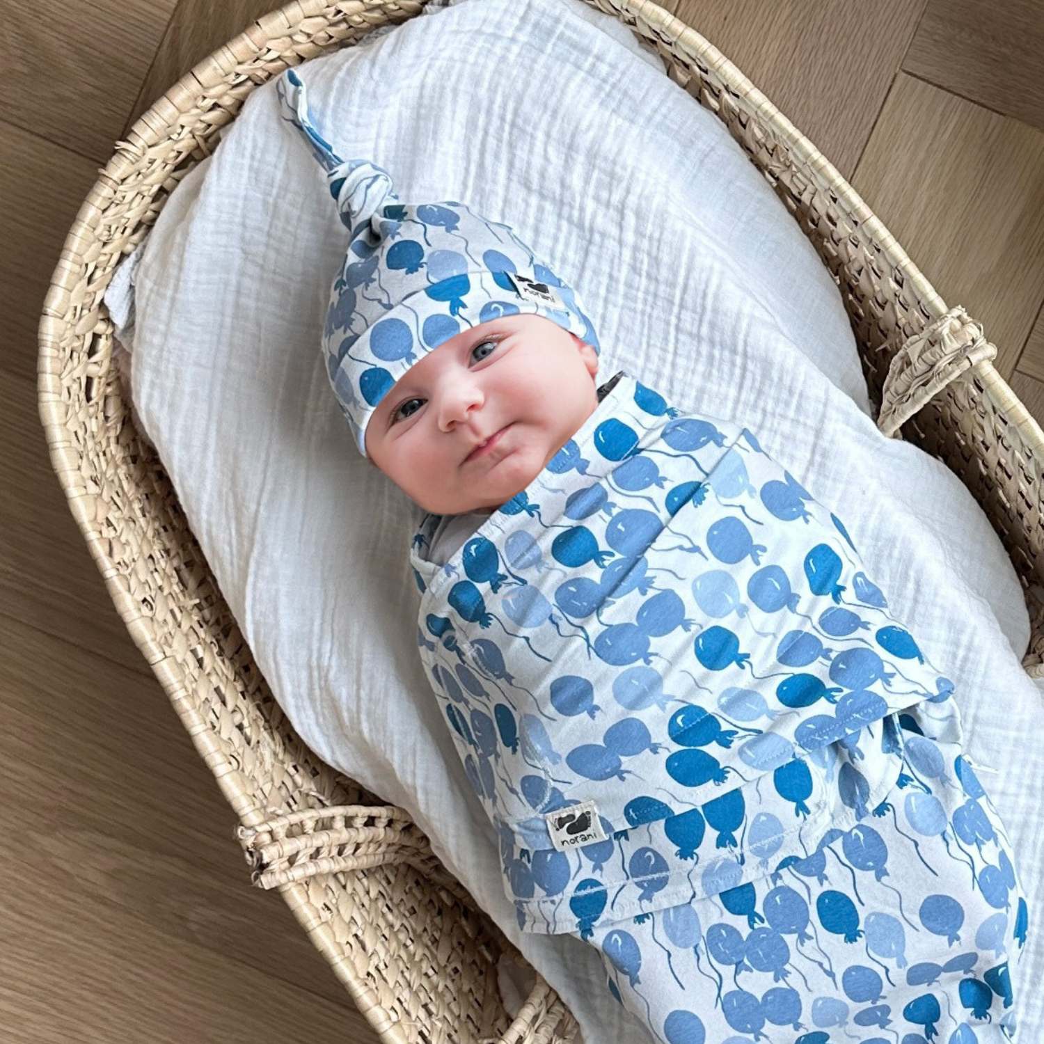 Organic Baby Beanie - Blue Balloons