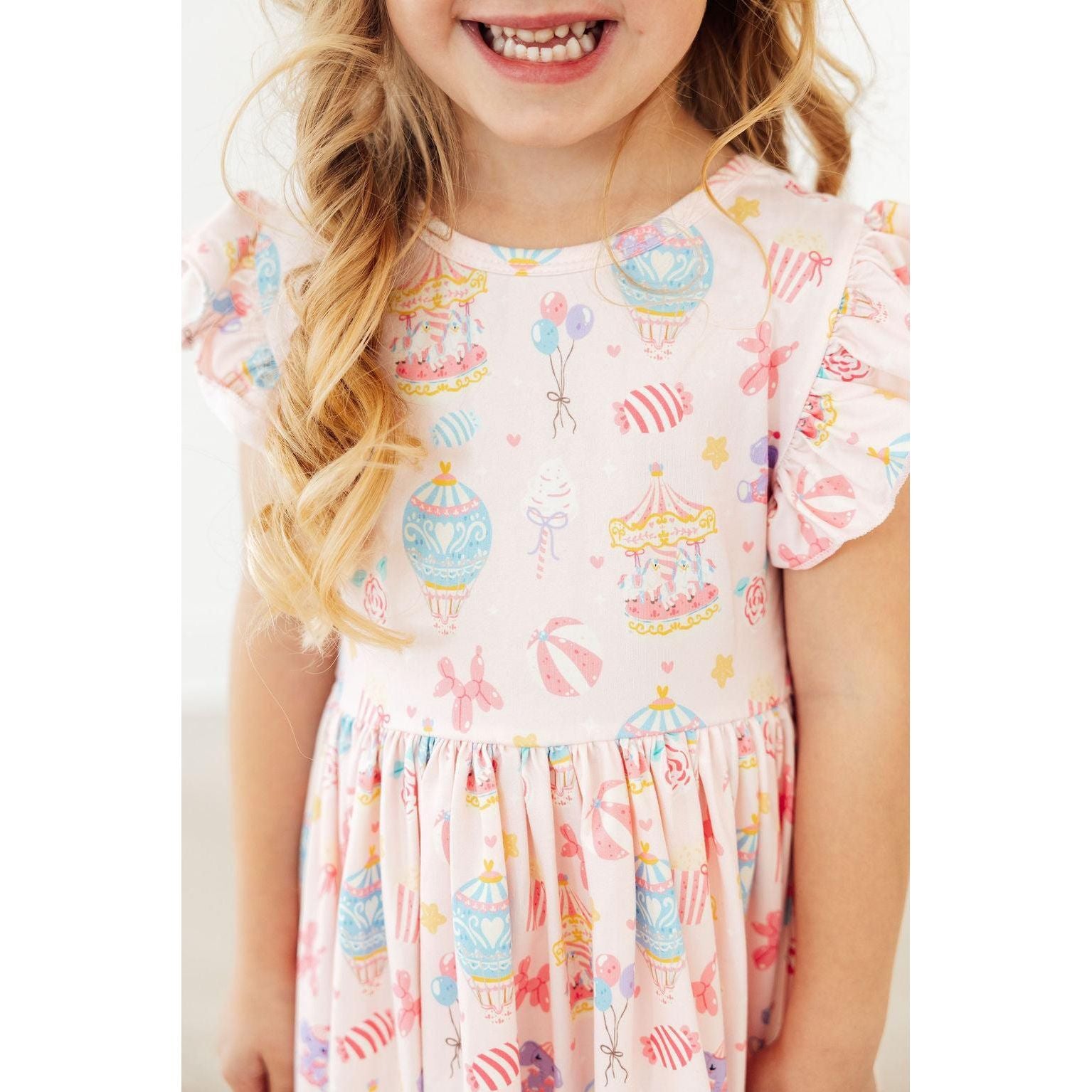 Off to the Circus Flutter Sleeve Twirl Dress