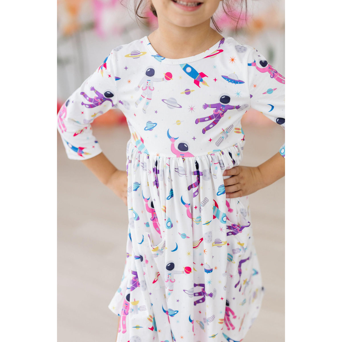 Out of this World 3/4 Sleeve Pocket Twirl Dress