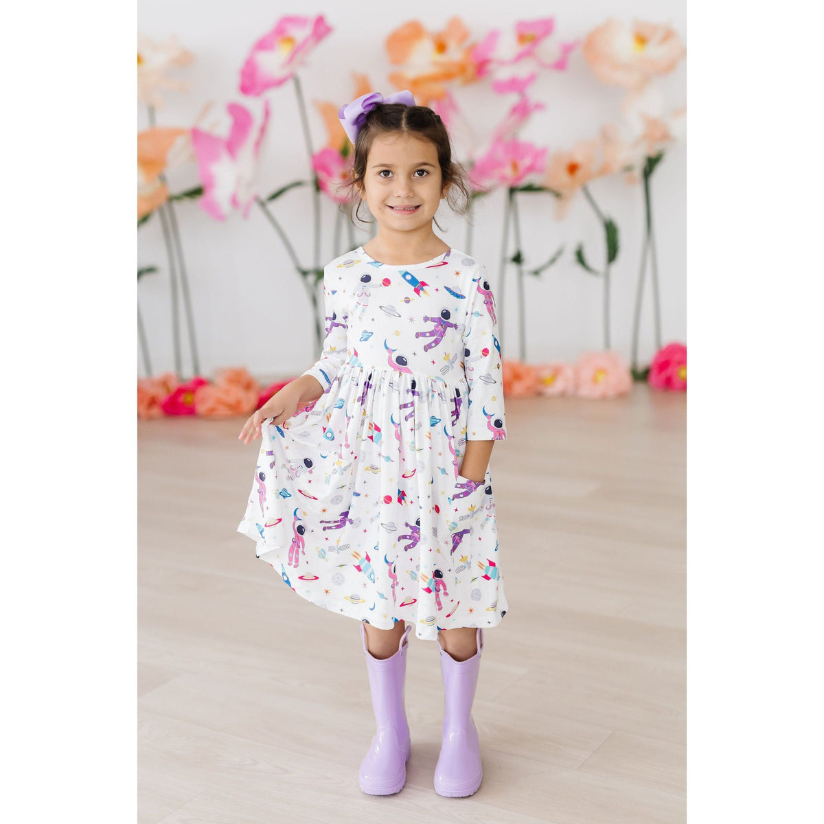 Out of this World 3/4 Sleeve Pocket Twirl Dress