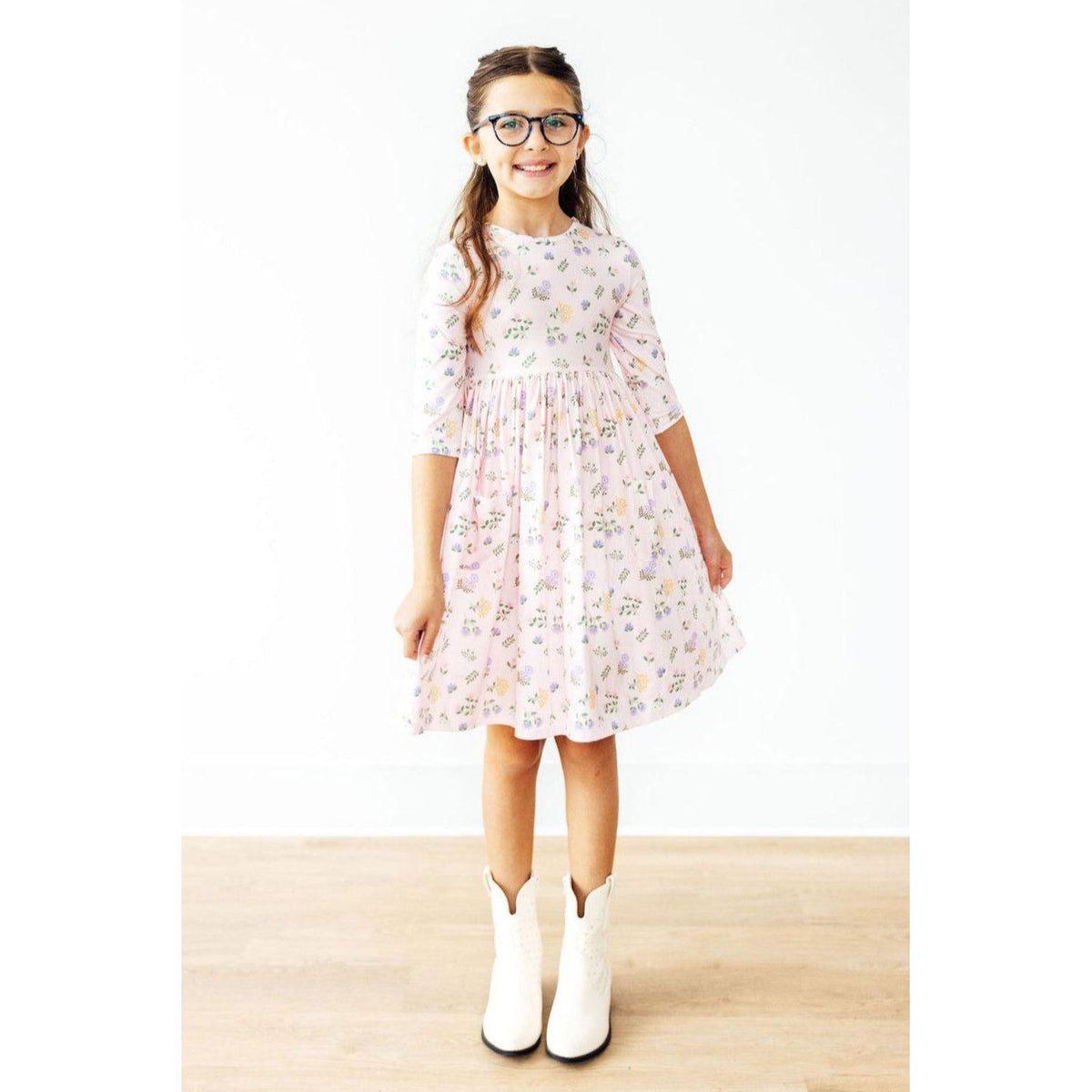 Pastel Petals 3/4 Sleeve Pocket Twirl Dress