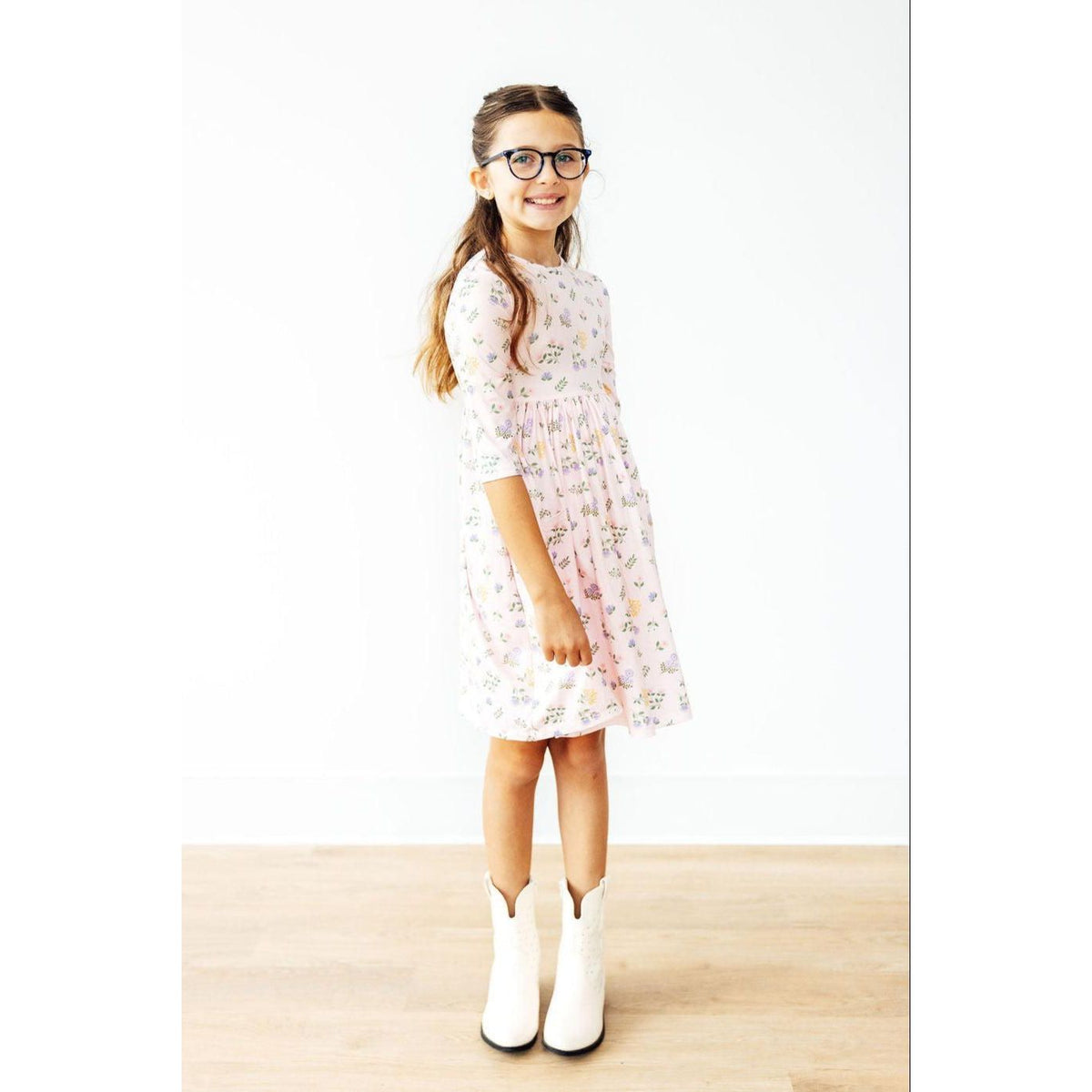 Pastel Petals 3/4 Sleeve Pocket Twirl Dress