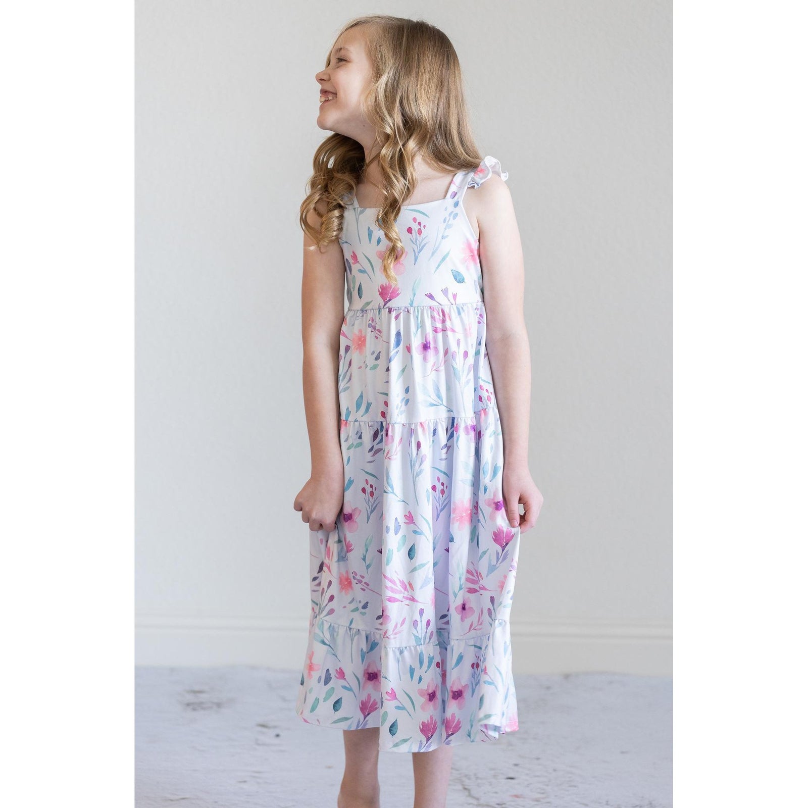 Pastel Wildflowers Ruffle Maxi Dress