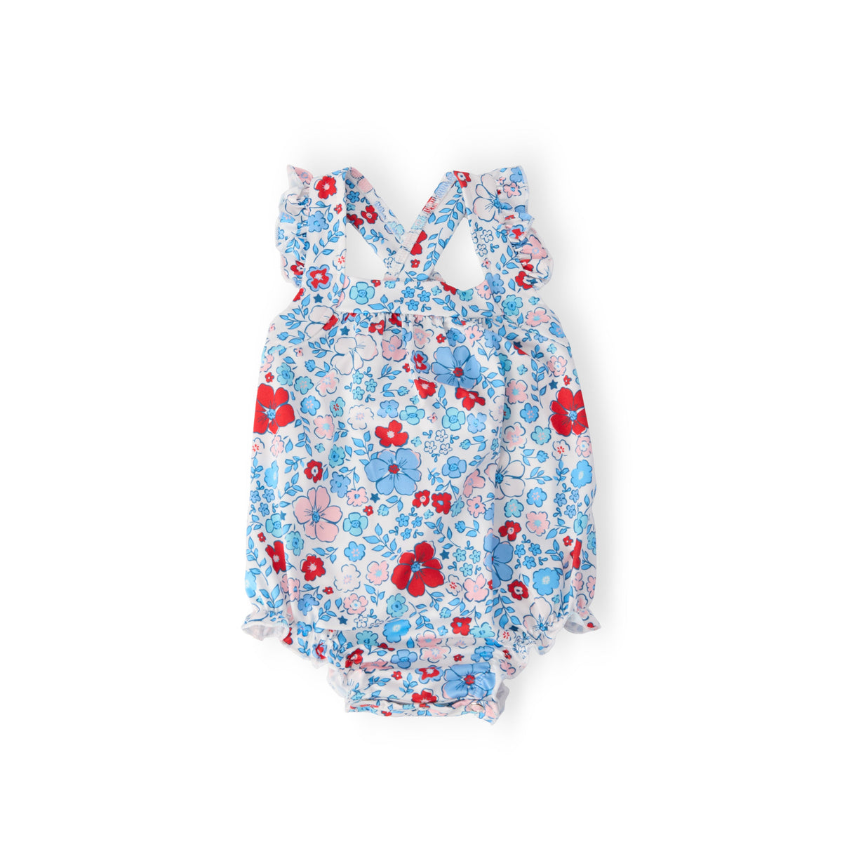 Patriotic Petals Ruffle Cross Back Romper