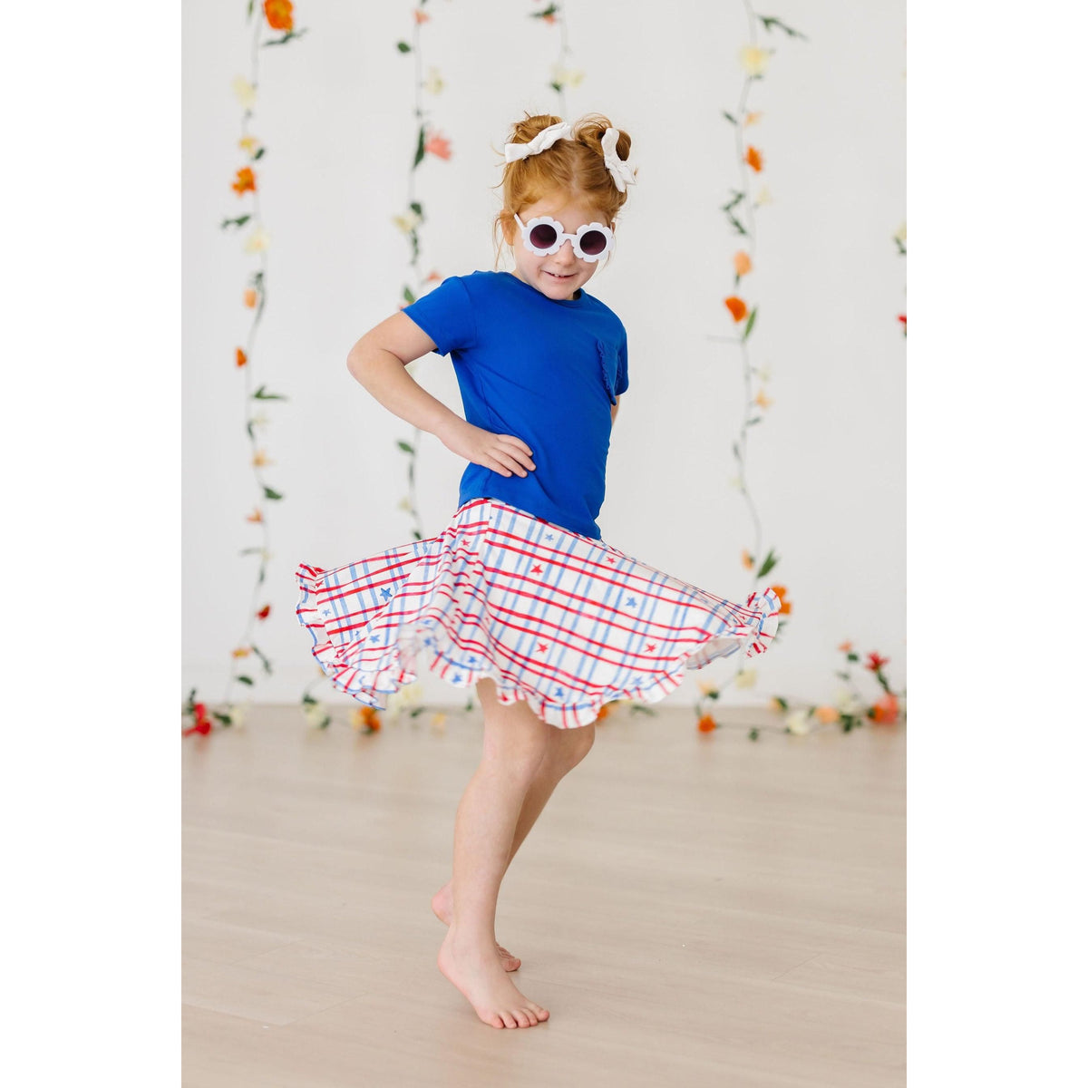 Patriotic Plaid Ruffle Twirl Skort