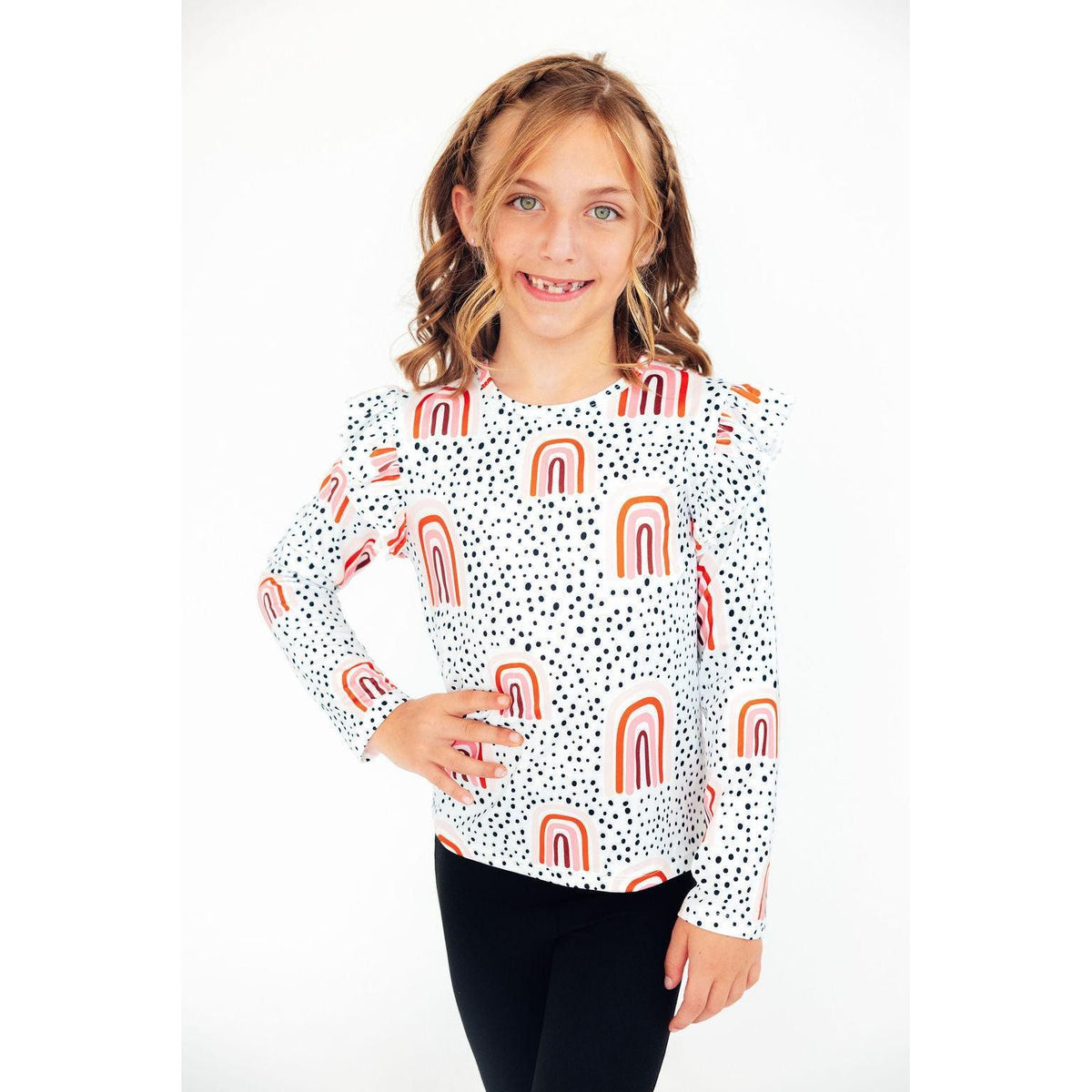 Peach Rainbow L/S Ruffle Tee