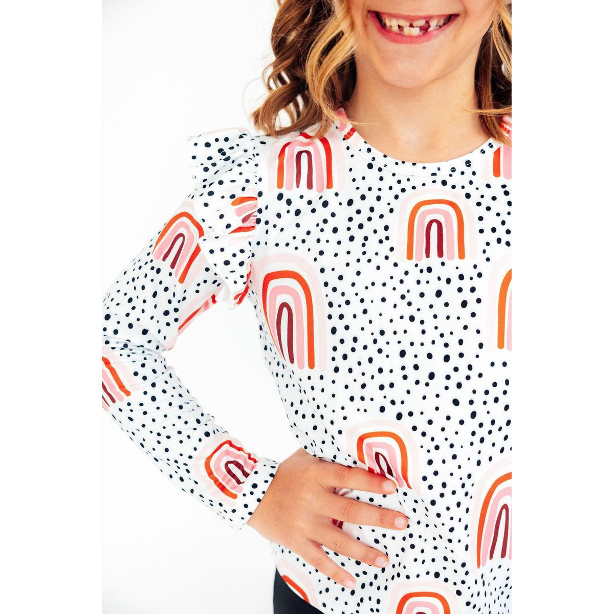 Peach Rainbow L/S Ruffle Tee